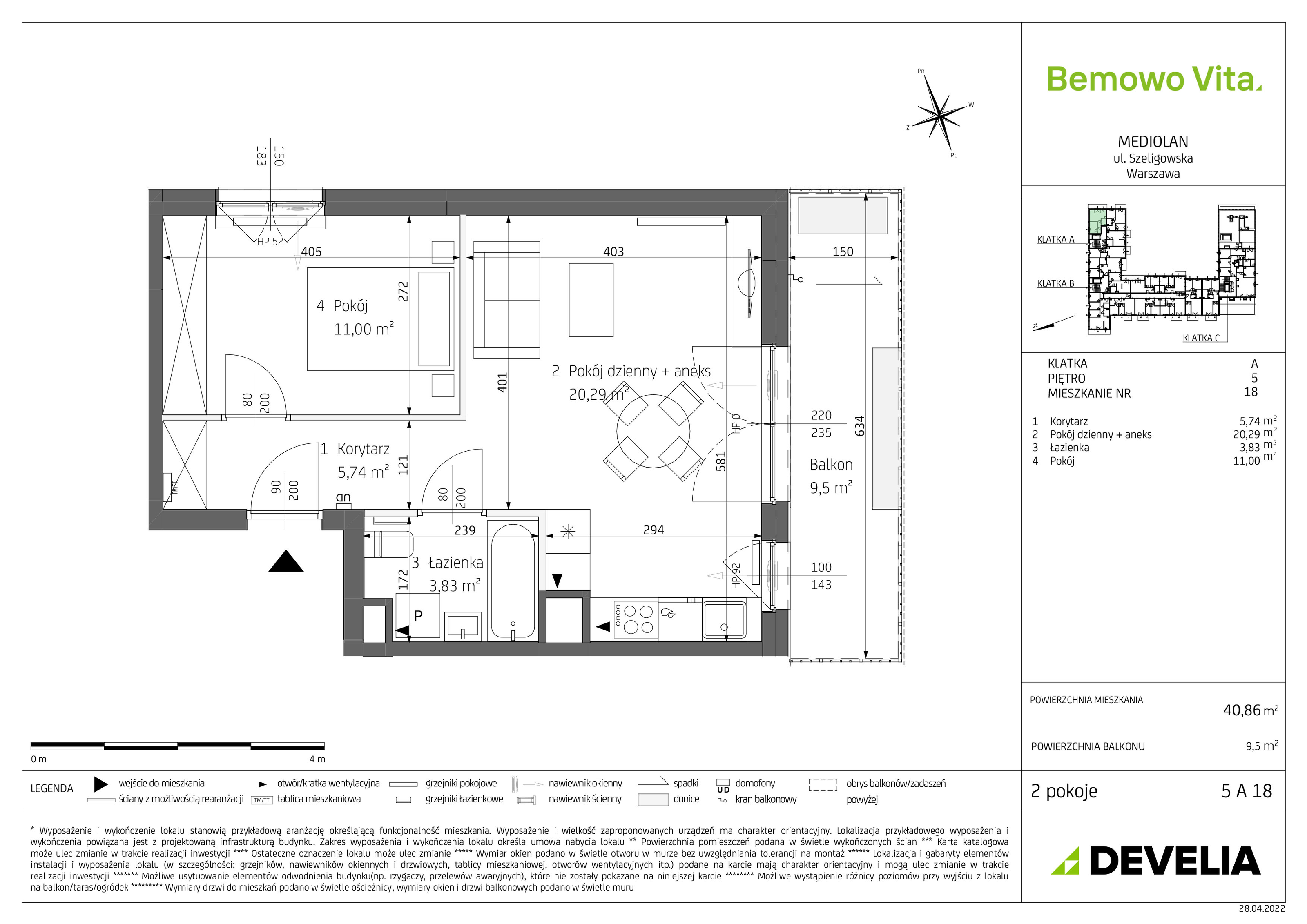 Mieszkanie 40,86 m², piętro 5, oferta nr B4/5/A18, Bemowo Vita, Warszawa, Bemowo, Chrzanów, ul. Szeligowska 59-idx