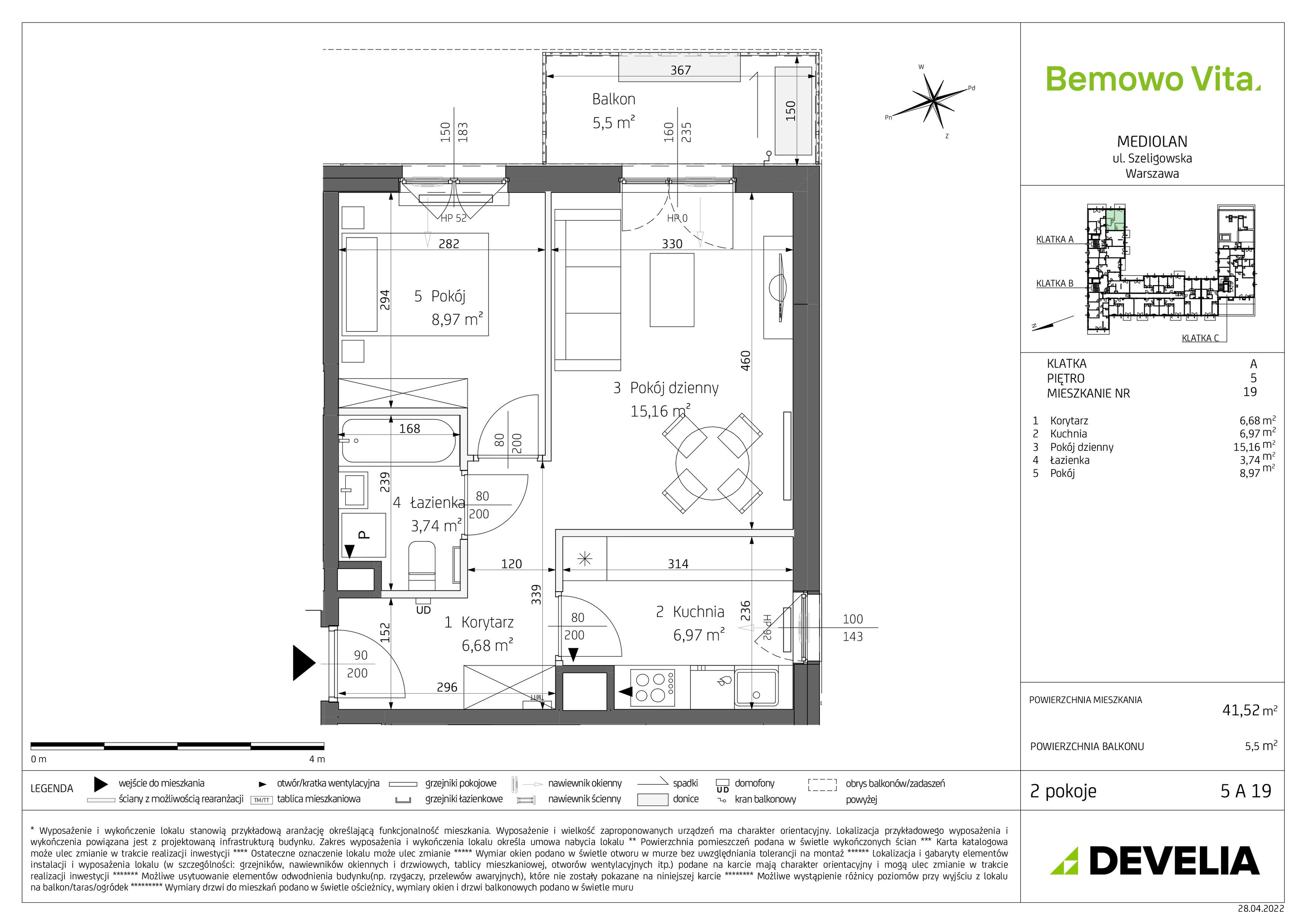 Mieszkanie 41,52 m², piętro 5, oferta nr B4/5/A19, Bemowo Vita, Warszawa, Bemowo, Chrzanów, ul. Szeligowska 59-idx