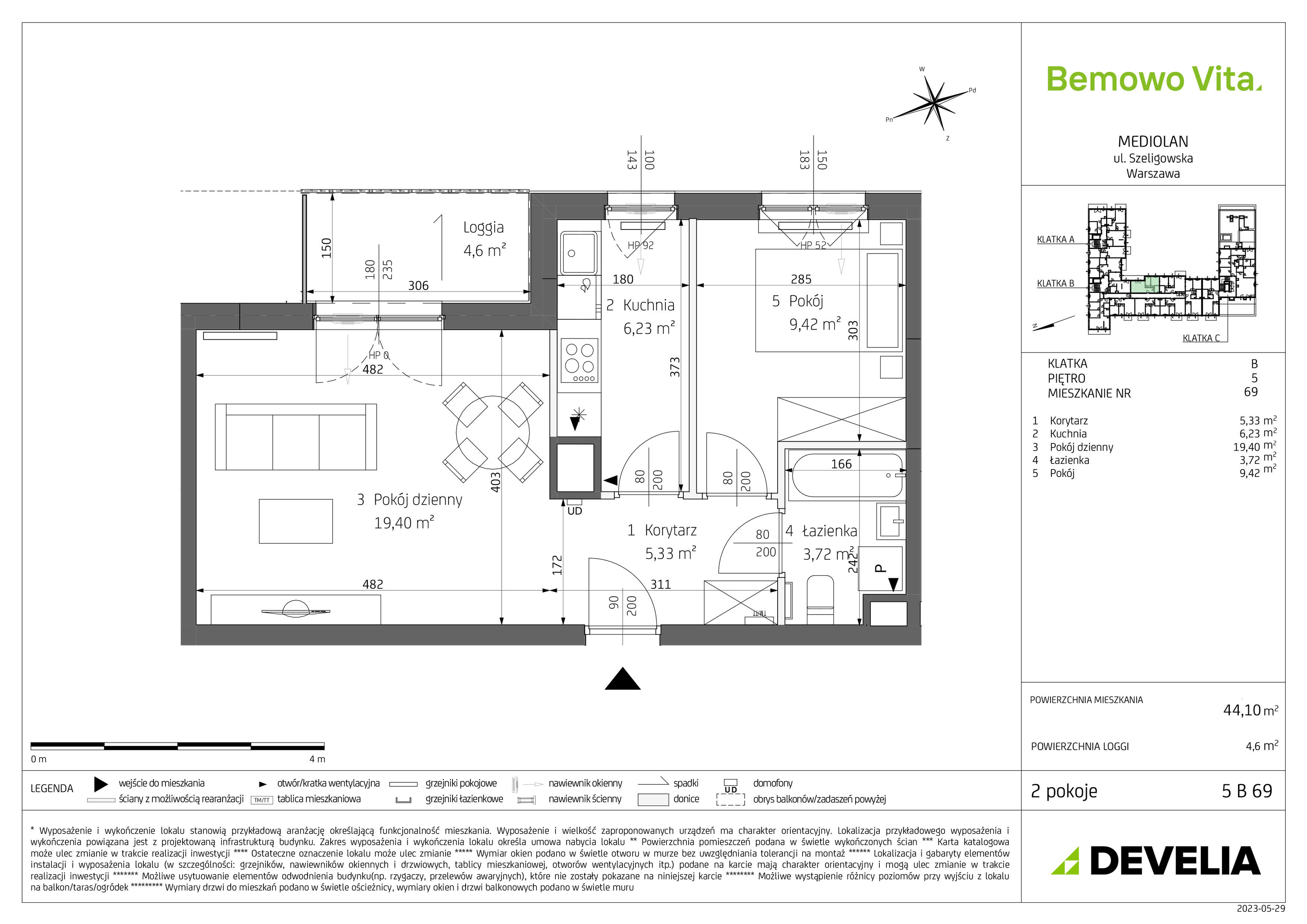 Mieszkanie 44,10 m², piętro 5, oferta nr B4/5/B69, Bemowo Vita, Warszawa, Bemowo, Chrzanów, ul. Szeligowska 59-idx