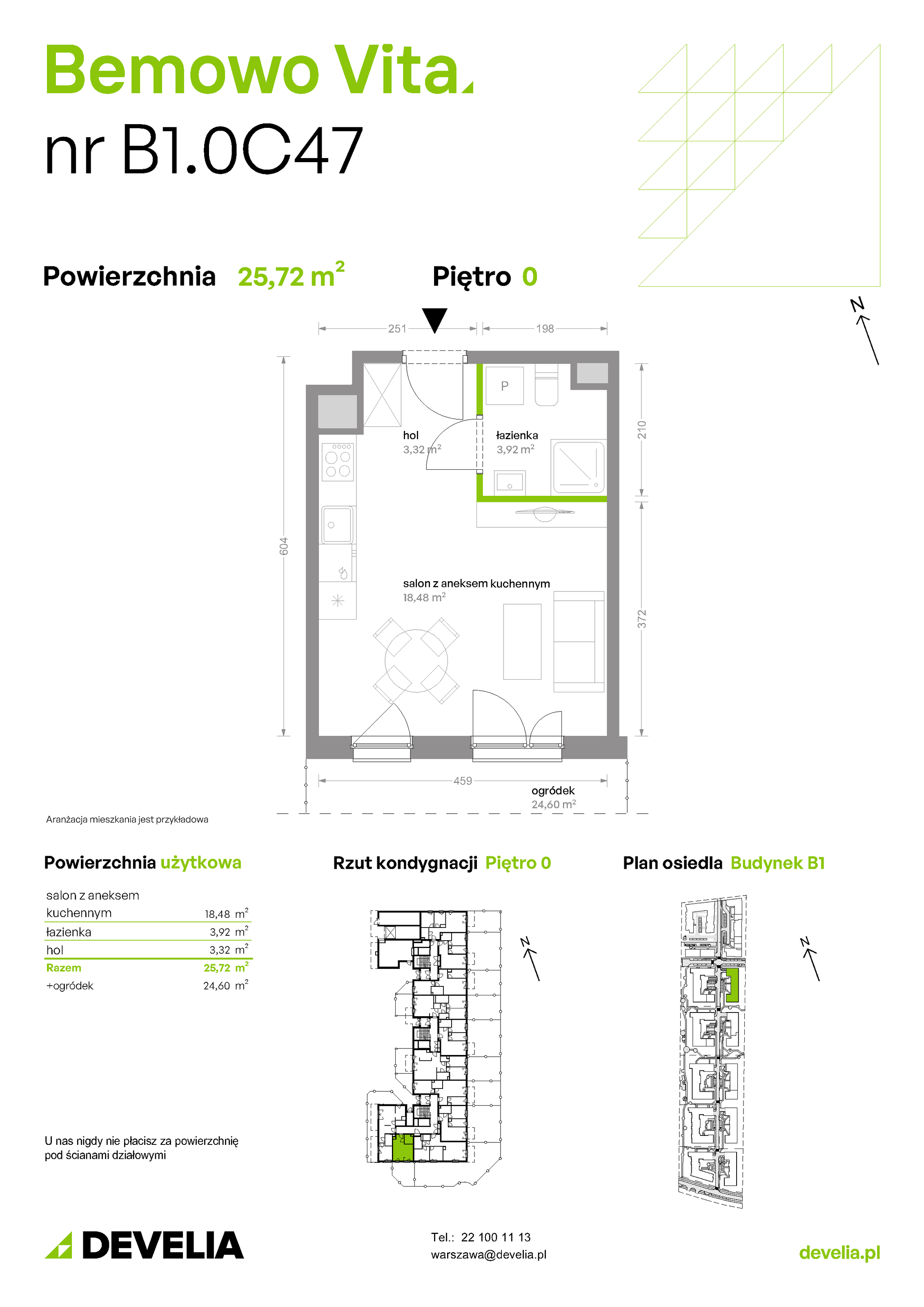 Mieszkanie 25,72 m², parter, oferta nr B1/0/C47, Bemowo Vita etap II, Warszawa, Bemowo, Chrzanów, ul. Szeligowska 59-idx