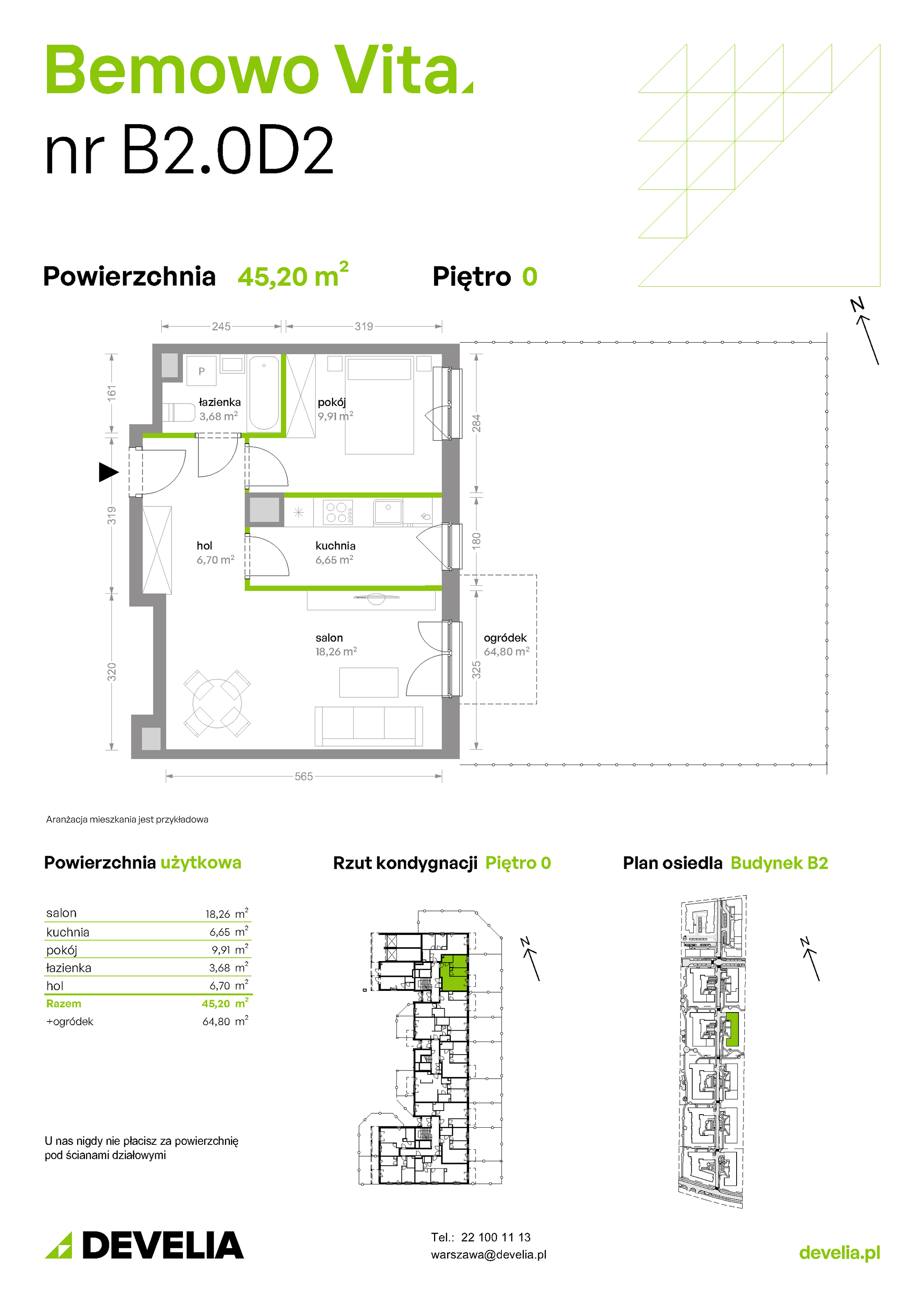 Mieszkanie 45,20 m², parter, oferta nr B2/0/D2, Bemowo Vita etap II, Warszawa, Bemowo, Chrzanów, ul. Szeligowska 59-idx