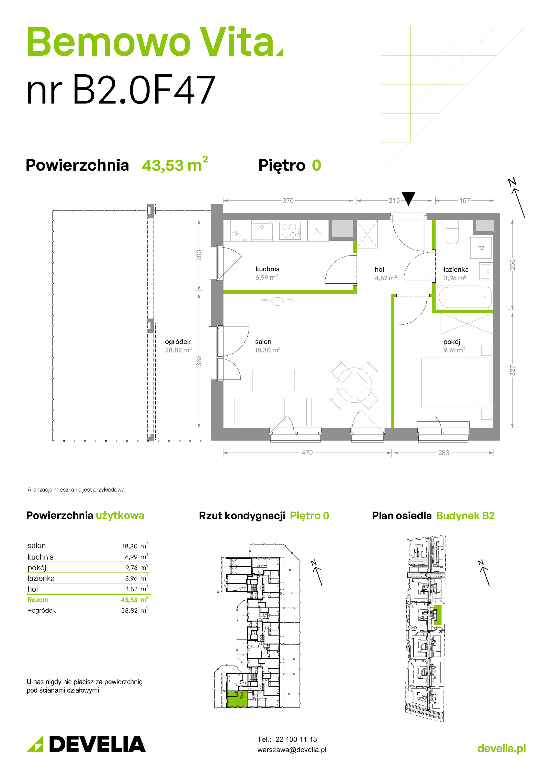 Mieszkanie 43,53 m², parter, oferta nr B2/0/F47, Bemowo Vita etap II, Warszawa, Bemowo, Chrzanów, ul. Szeligowska 59-idx