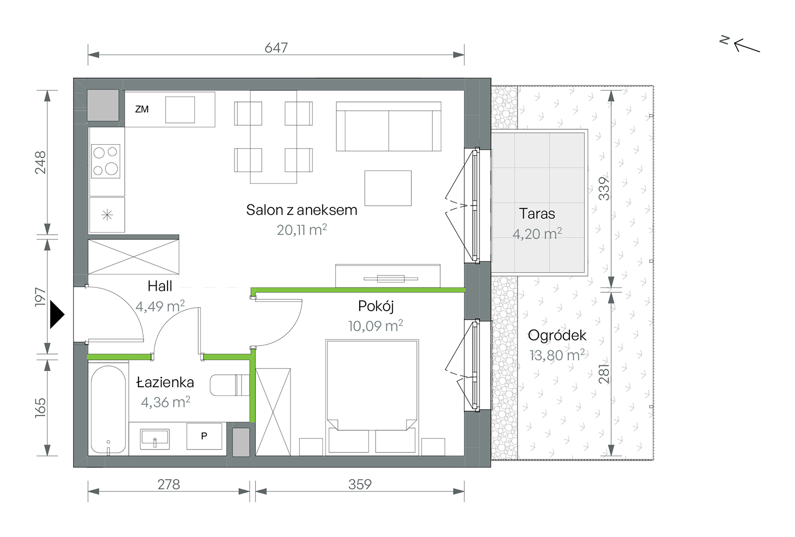 Mieszkanie 39,05 m², parter, oferta nr 2/B/1/02, Oliwska Vita etap II, Warszawa, Targówek, Bródno, ul. Oliwska 11-idx