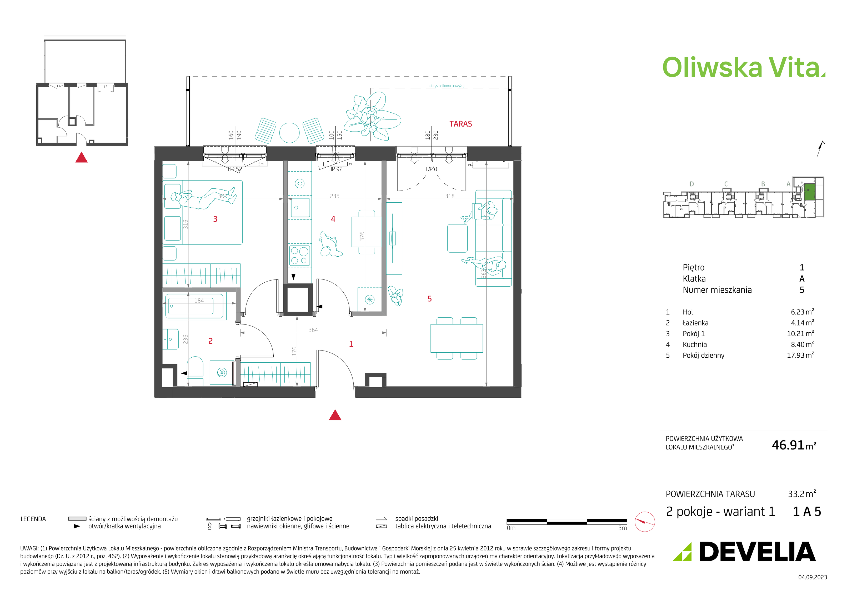 Mieszkanie 46,91 m², piętro 1, oferta nr 1A5, Oliwska Vita, Warszawa, Targówek, Bródno, ul. Oliwska 5c-idx