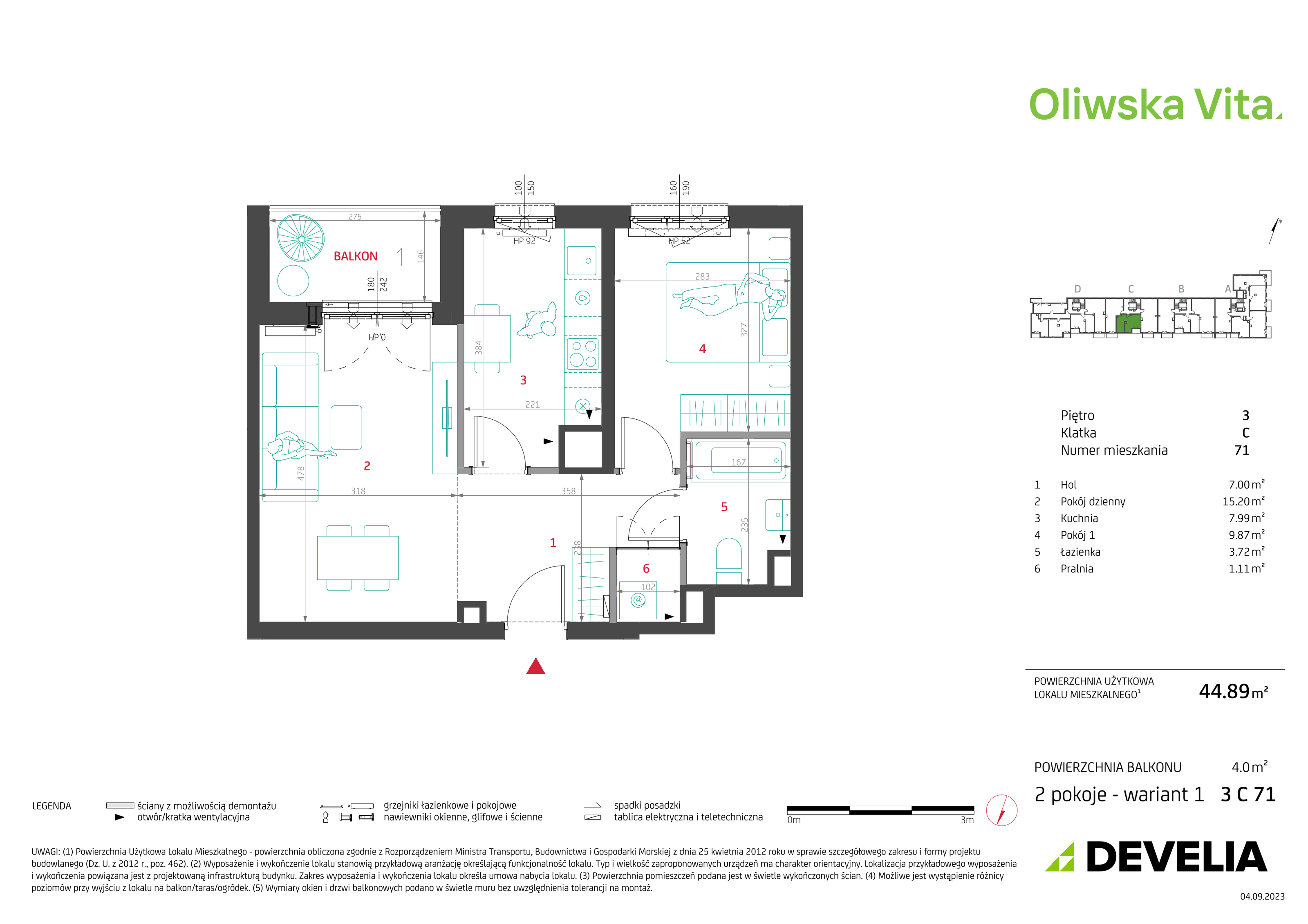 Mieszkanie 44,89 m², piętro 3, oferta nr 3C71, Oliwska Vita, Warszawa, Targówek, Bródno, ul. Oliwska 5c-idx