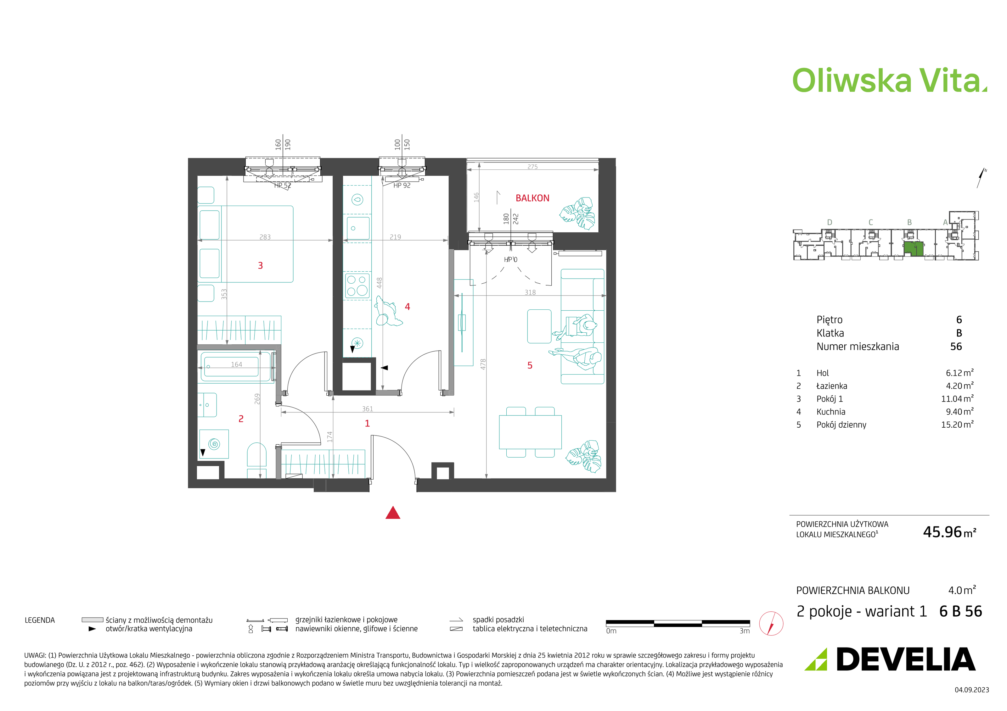 Mieszkanie 45,96 m², piętro 6, oferta nr 6B56, Oliwska Vita, Warszawa, Targówek, Bródno, ul. Oliwska 5c-idx