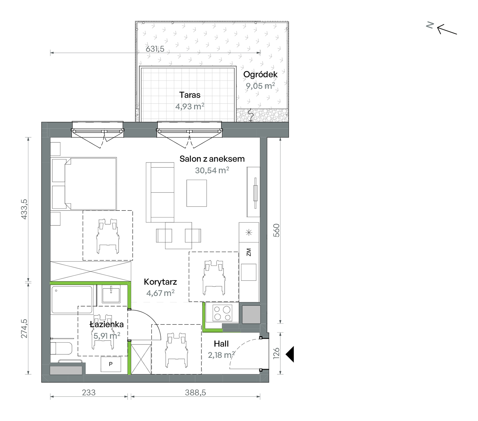 Mieszkanie 43,30 m², parter, oferta nr 1/A/1/02, Oliwska Vita etap II, Warszawa, Targówek, Bródno, ul. Oliwska 11-idx