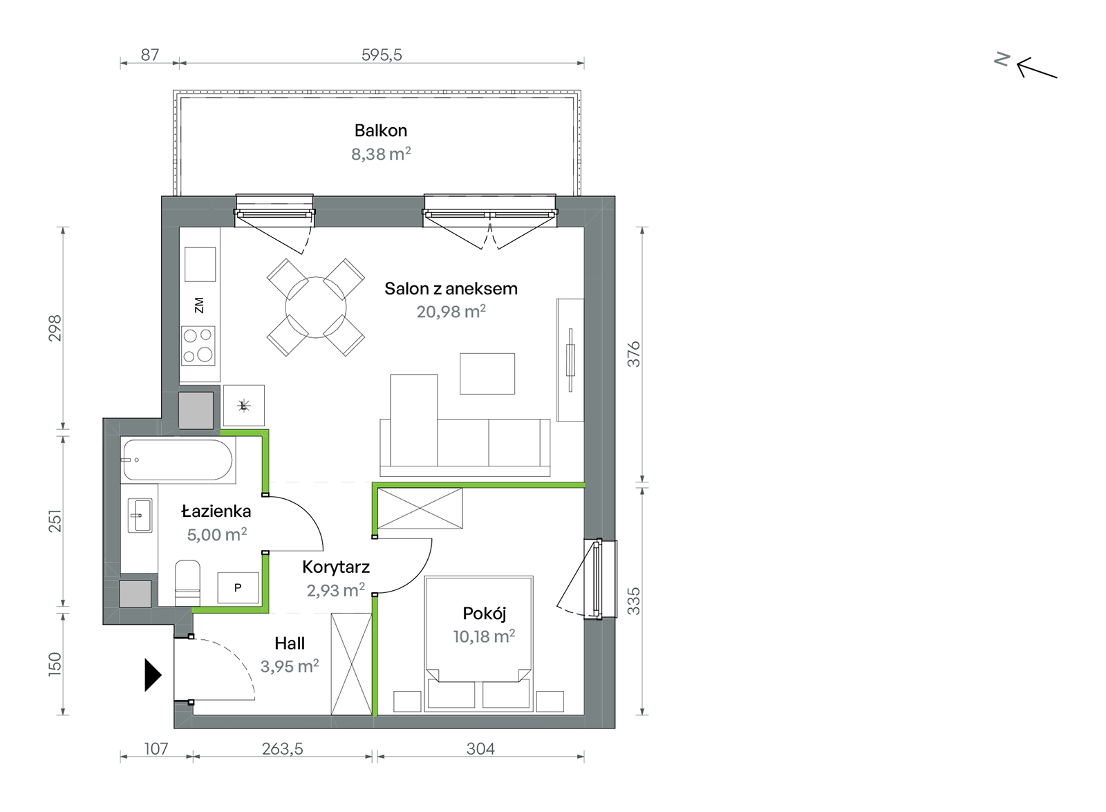 Mieszkanie 43,04 m², piętro 1, oferta nr 1/A/1/04, Oliwska Vita etap II, Warszawa, Targówek, Bródno, ul. Oliwska 11-idx