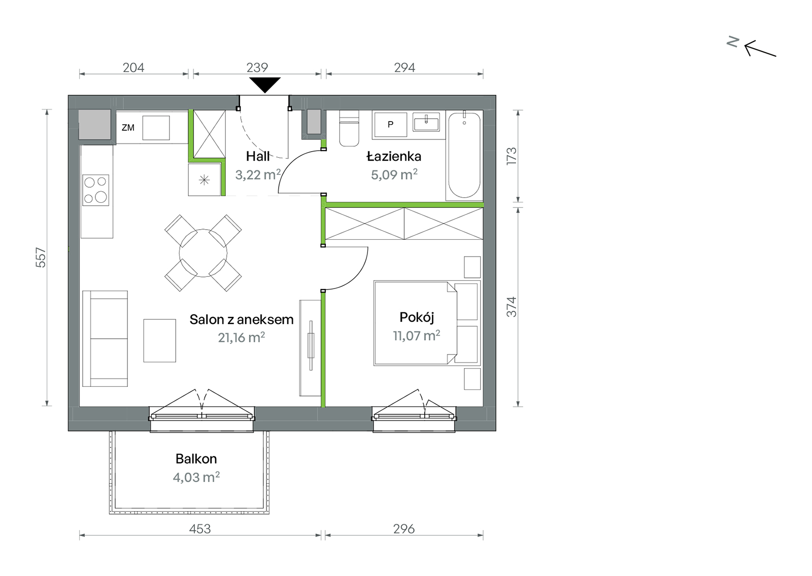 Mieszkanie 40,54 m², piętro 1, oferta nr 1/A/1/06, Oliwska Vita etap II, Warszawa, Targówek, Bródno, ul. Oliwska 11-idx