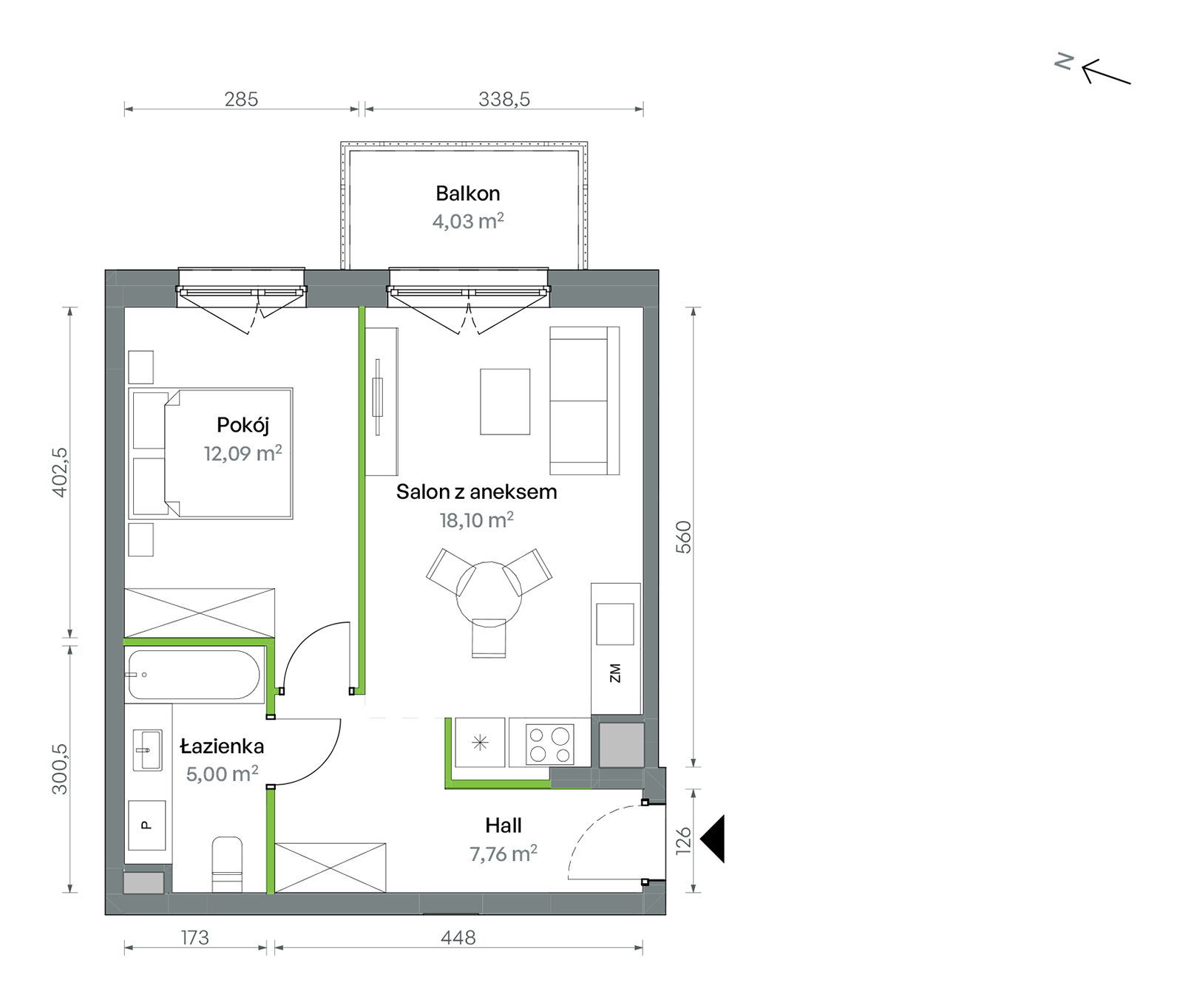 Mieszkanie 42,95 m², piętro 1, oferta nr 1/A/1/08, Oliwska Vita etap II, Warszawa, Targówek, Bródno, ul. Oliwska 11-idx