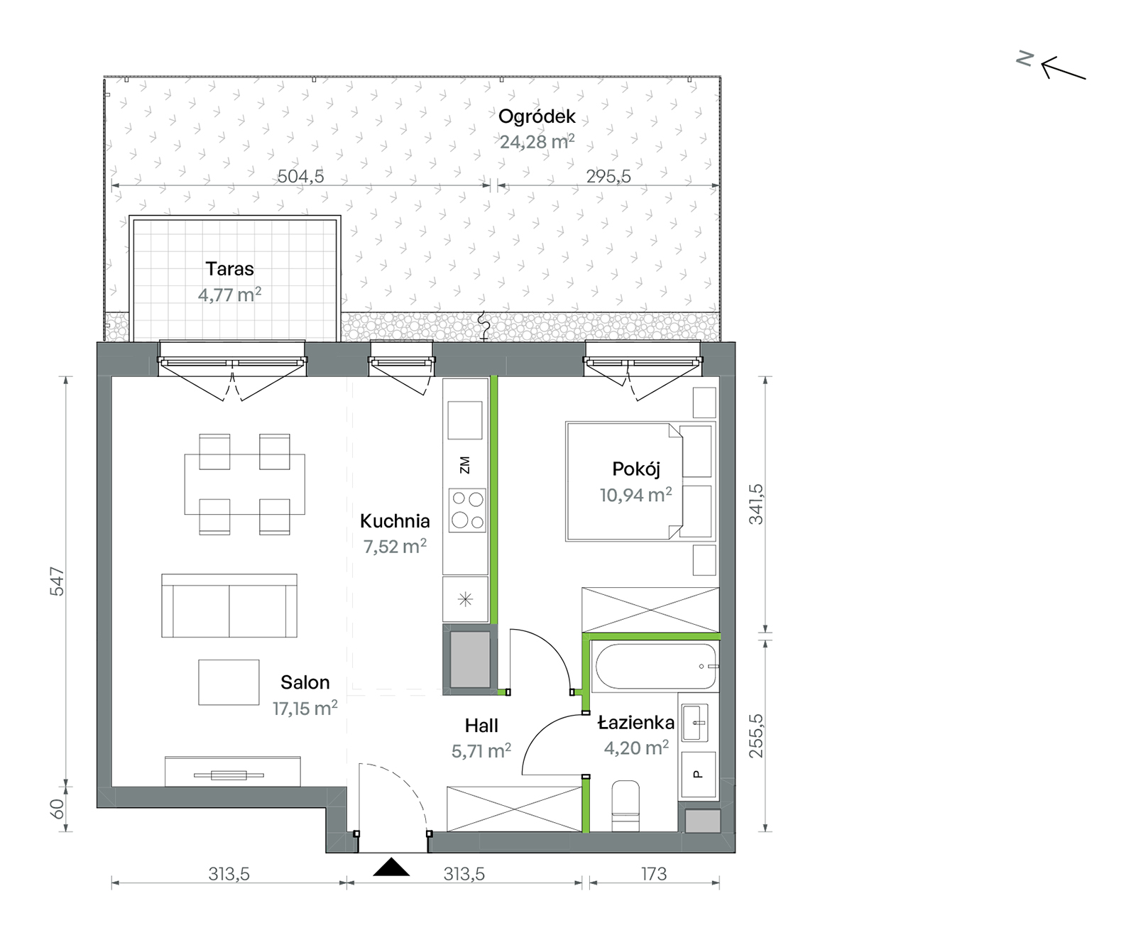 Mieszkanie 45,52 m², parter, oferta nr 1/A/2/30, Oliwska Vita etap II, Warszawa, Targówek, Bródno, ul. Oliwska 11-idx