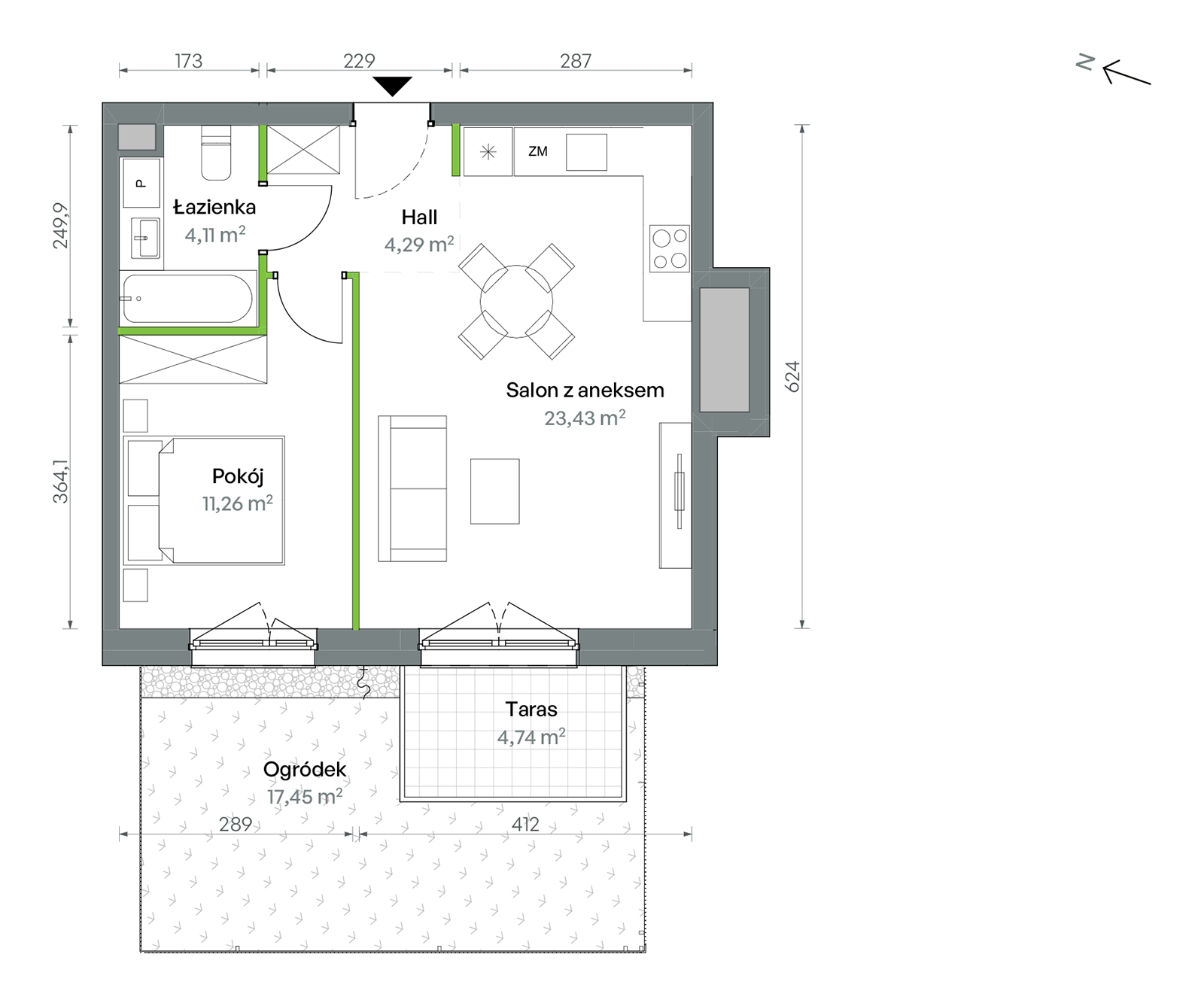 Mieszkanie 43,09 m², parter, oferta nr 1/A/2/35, Oliwska Vita etap II, Warszawa, Targówek, Bródno, ul. Oliwska 11-idx