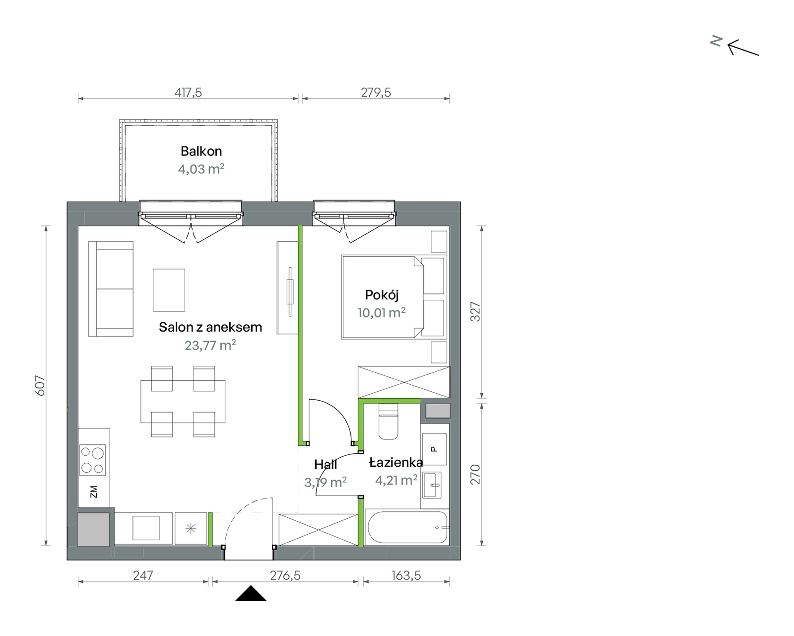 Mieszkanie 41,18 m², piętro 1, oferta nr 1/A/2/37, Oliwska Vita etap II, Warszawa, Targówek, Bródno, ul. Oliwska 11-idx