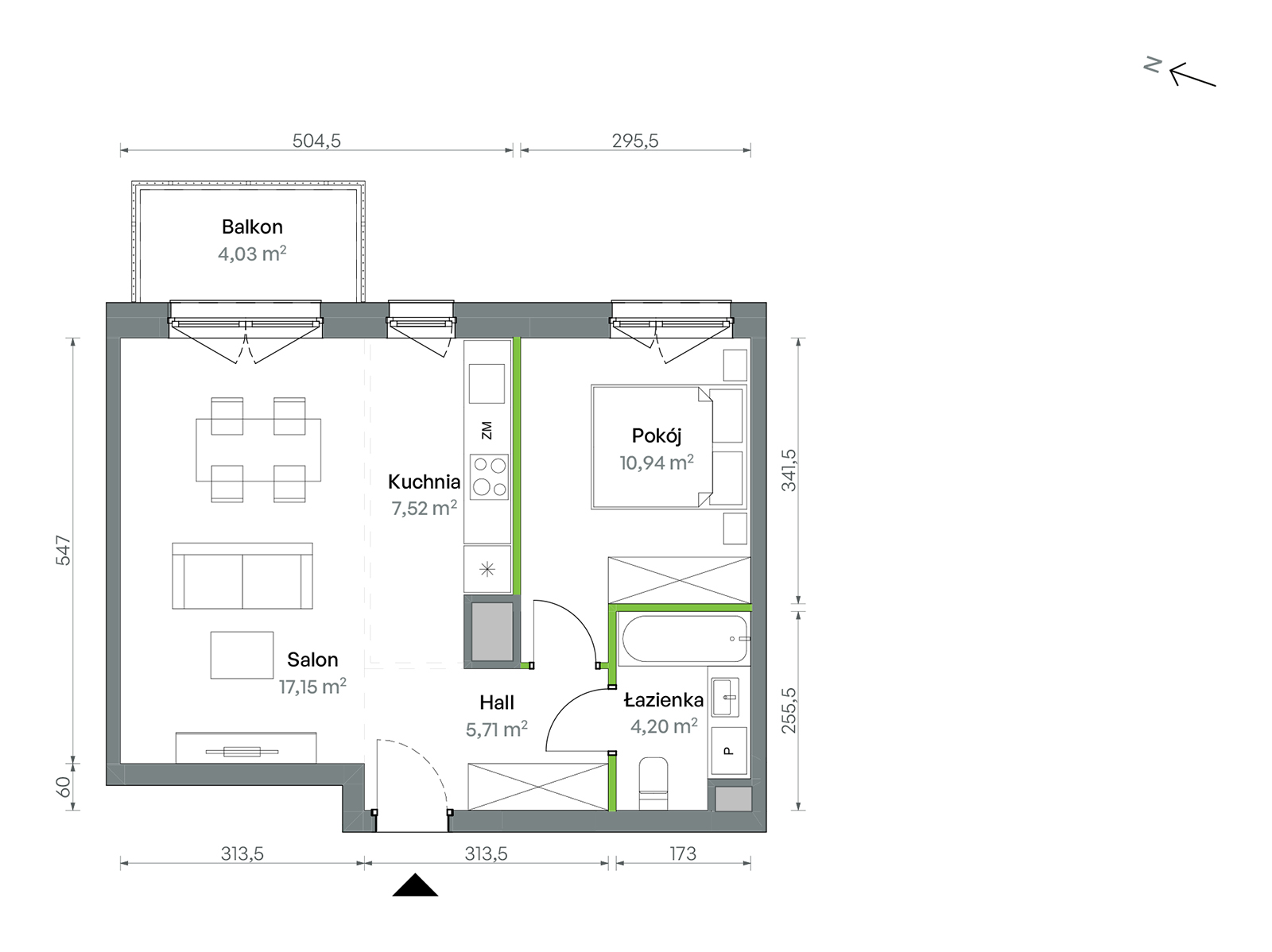 Mieszkanie 45,52 m², piętro 4, oferta nr 1/A/2/66, Oliwska Vita etap II, Warszawa, Targówek, Bródno, ul. Oliwska 11-idx