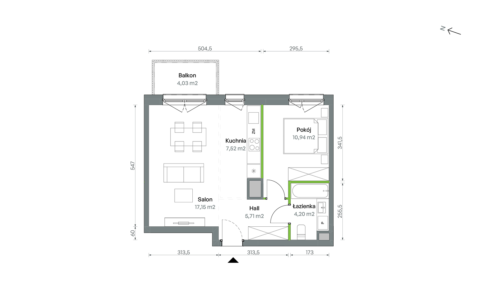 Mieszkanie 45,52 m², piętro 6, oferta nr 1/A/2/82, Oliwska Vita etap II, Warszawa, Targówek, Bródno, ul. Oliwska 11-idx