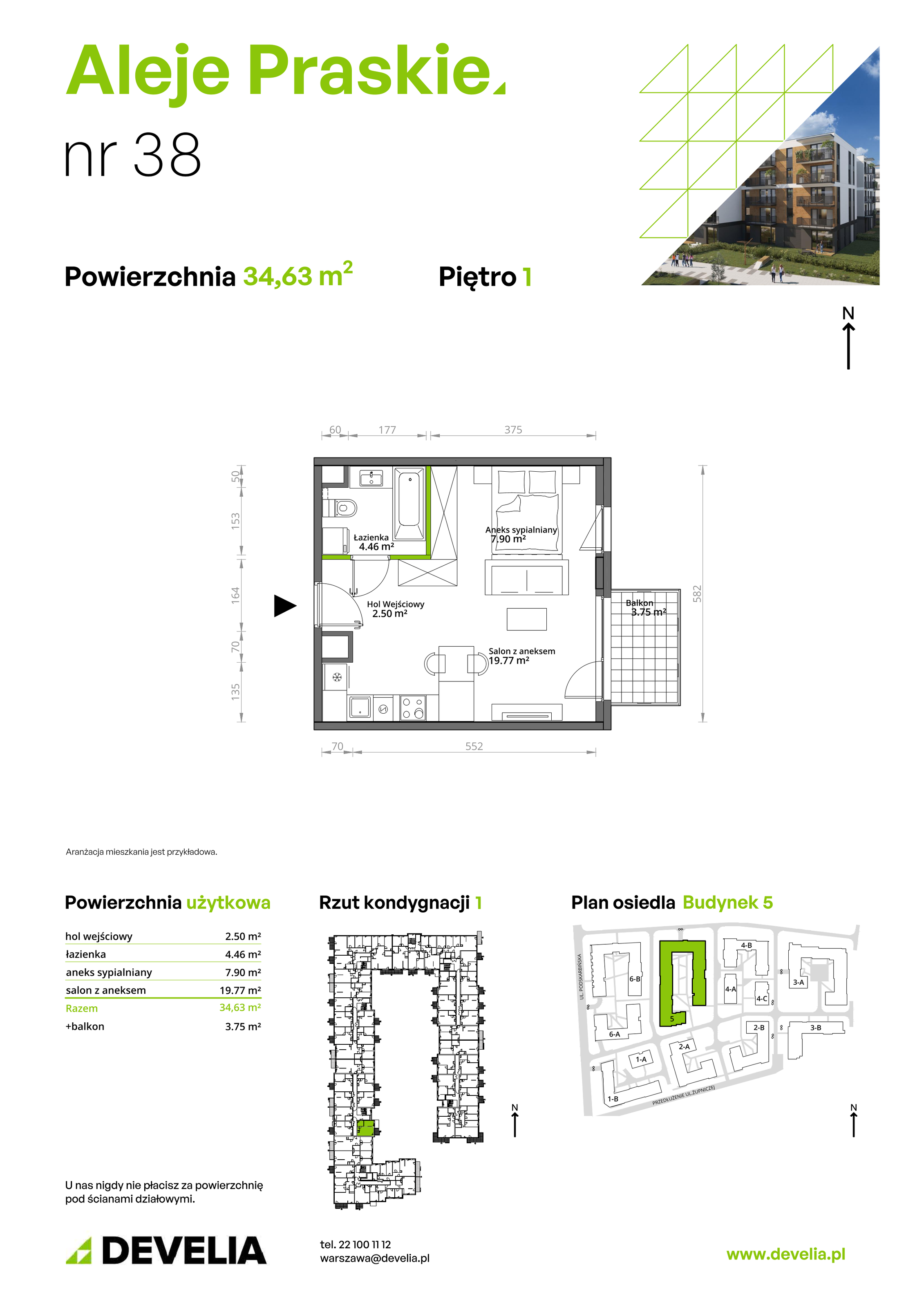 Mieszkanie 34,63 m², piętro 1, oferta nr 038/5, Aleje Praskie, Warszawa, Praga Południe, Kamionek, ul. Podskarbińska 32/34-idx