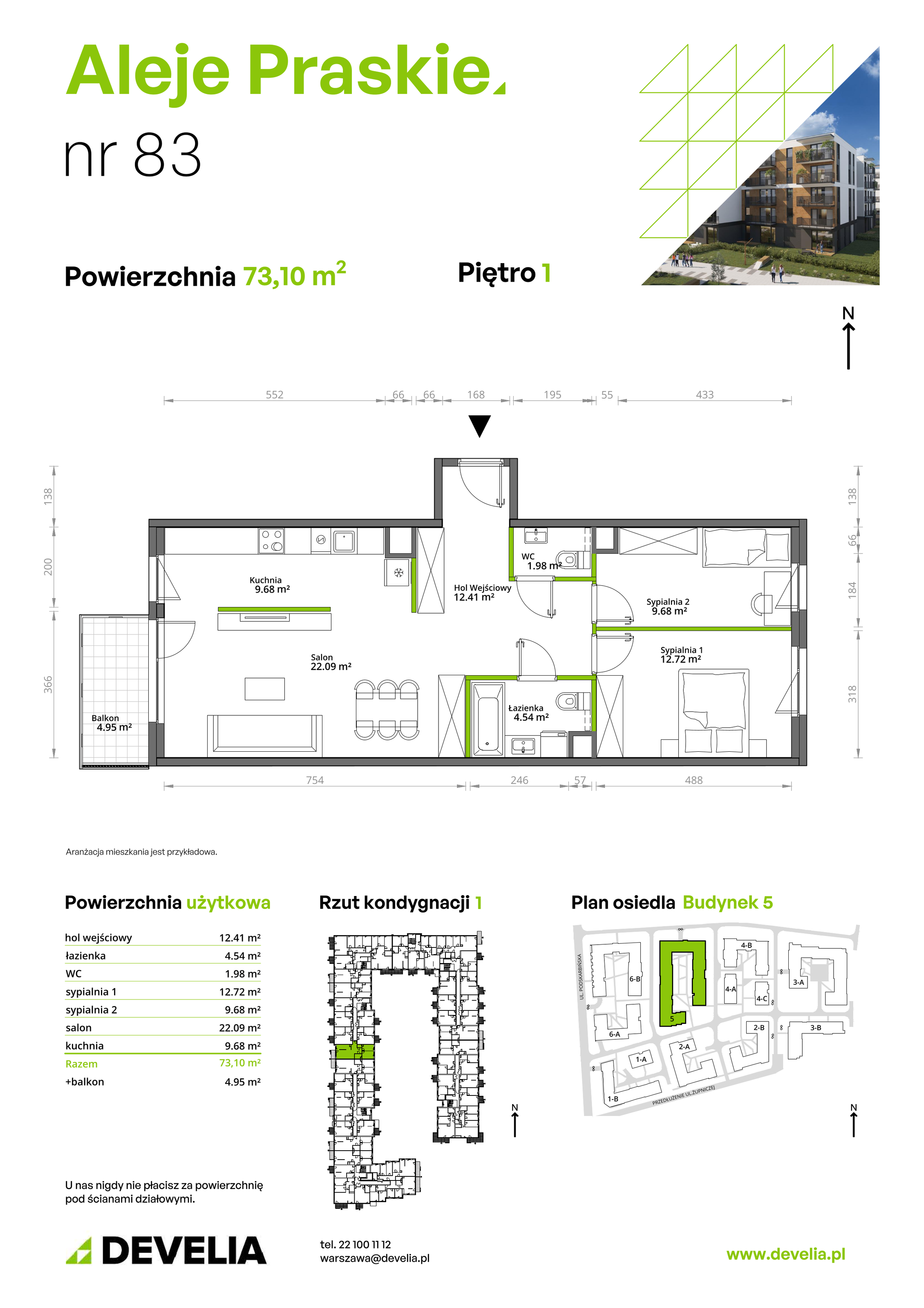 Mieszkanie 73,10 m², piętro 1, oferta nr 083/5, Aleje Praskie, Warszawa, Praga Południe, Kamionek, ul. Podskarbińska 32/34-idx