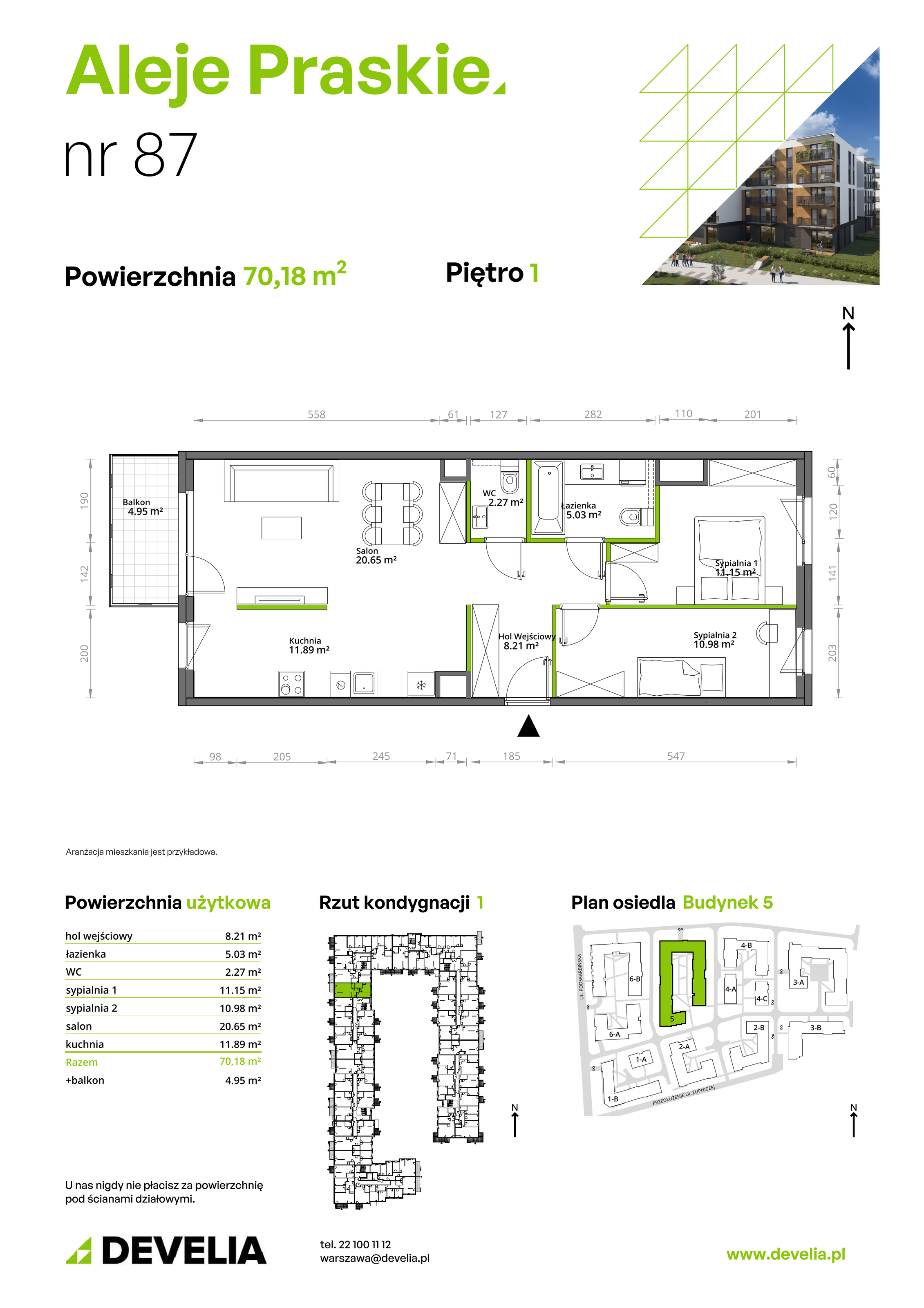 Mieszkanie 70,18 m², piętro 1, oferta nr 087/5, Aleje Praskie, Warszawa, Praga Południe, Kamionek, ul. Podskarbińska 32/34-idx