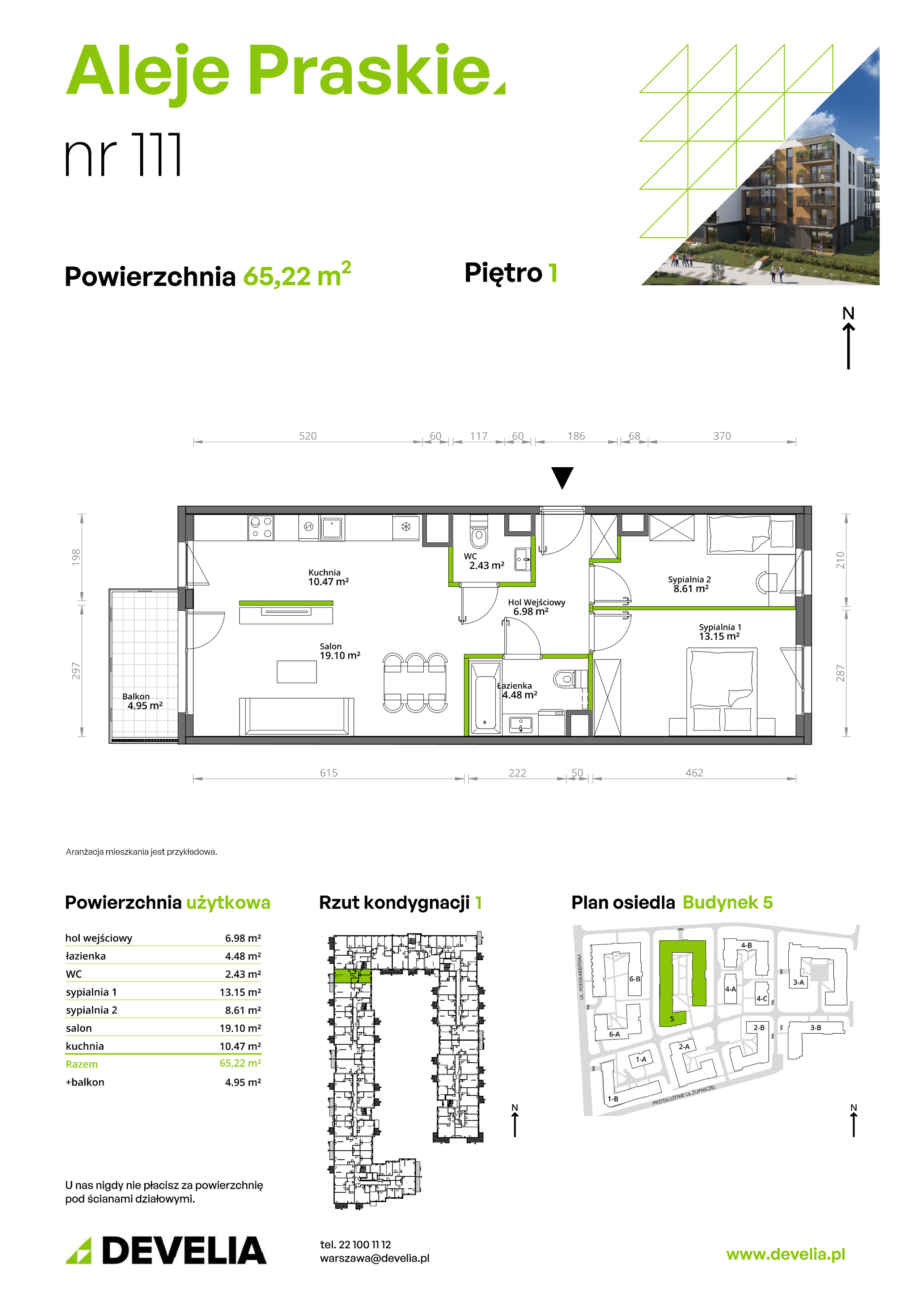 Mieszkanie 65,22 m², piętro 1, oferta nr 111/5, Aleje Praskie, Warszawa, Praga Południe, Kamionek, ul. Podskarbińska 32/34-idx