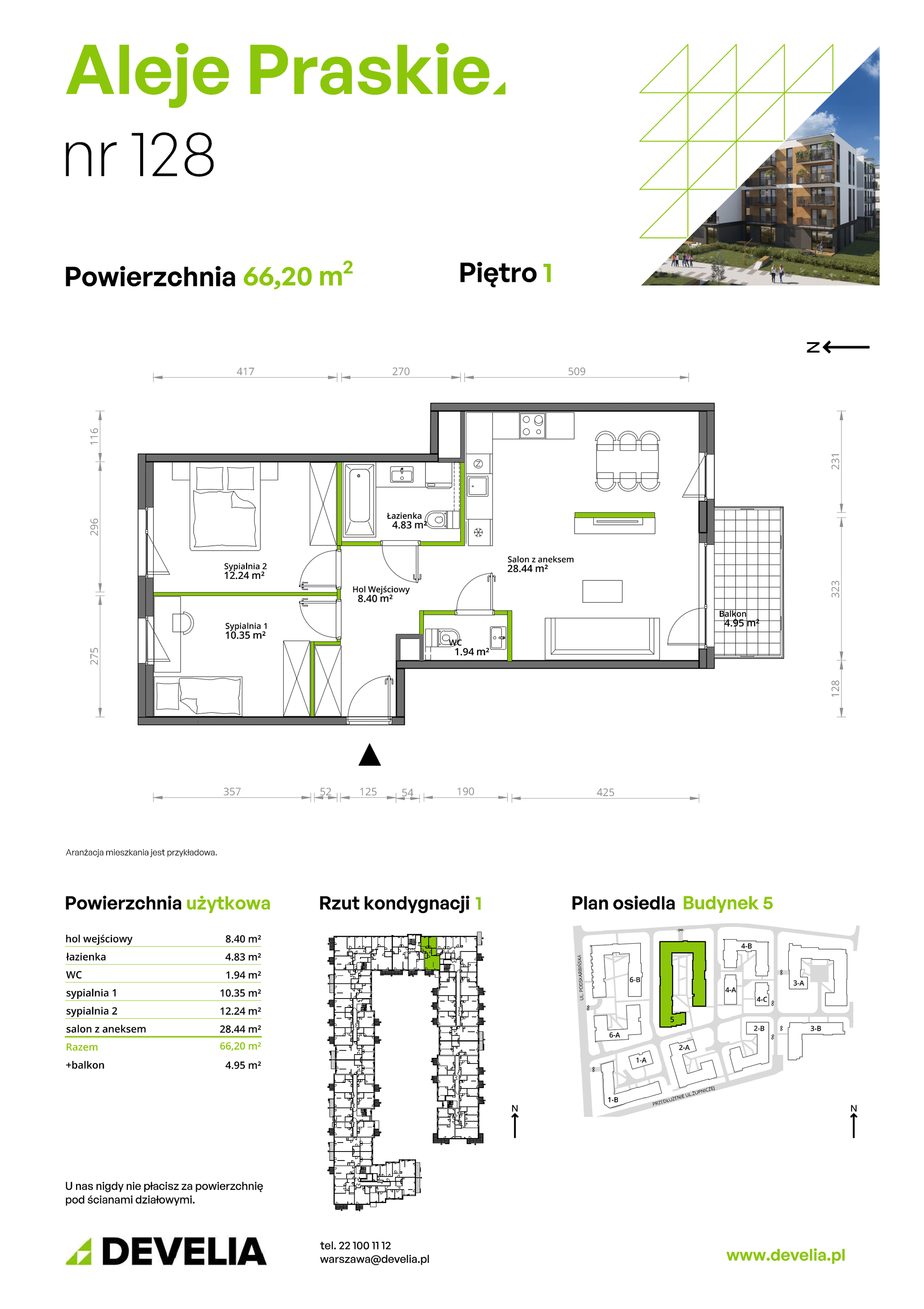 Mieszkanie 66,20 m², piętro 1, oferta nr 128/5, Aleje Praskie, Warszawa, Praga Południe, Kamionek, ul. Podskarbińska 32/34-idx