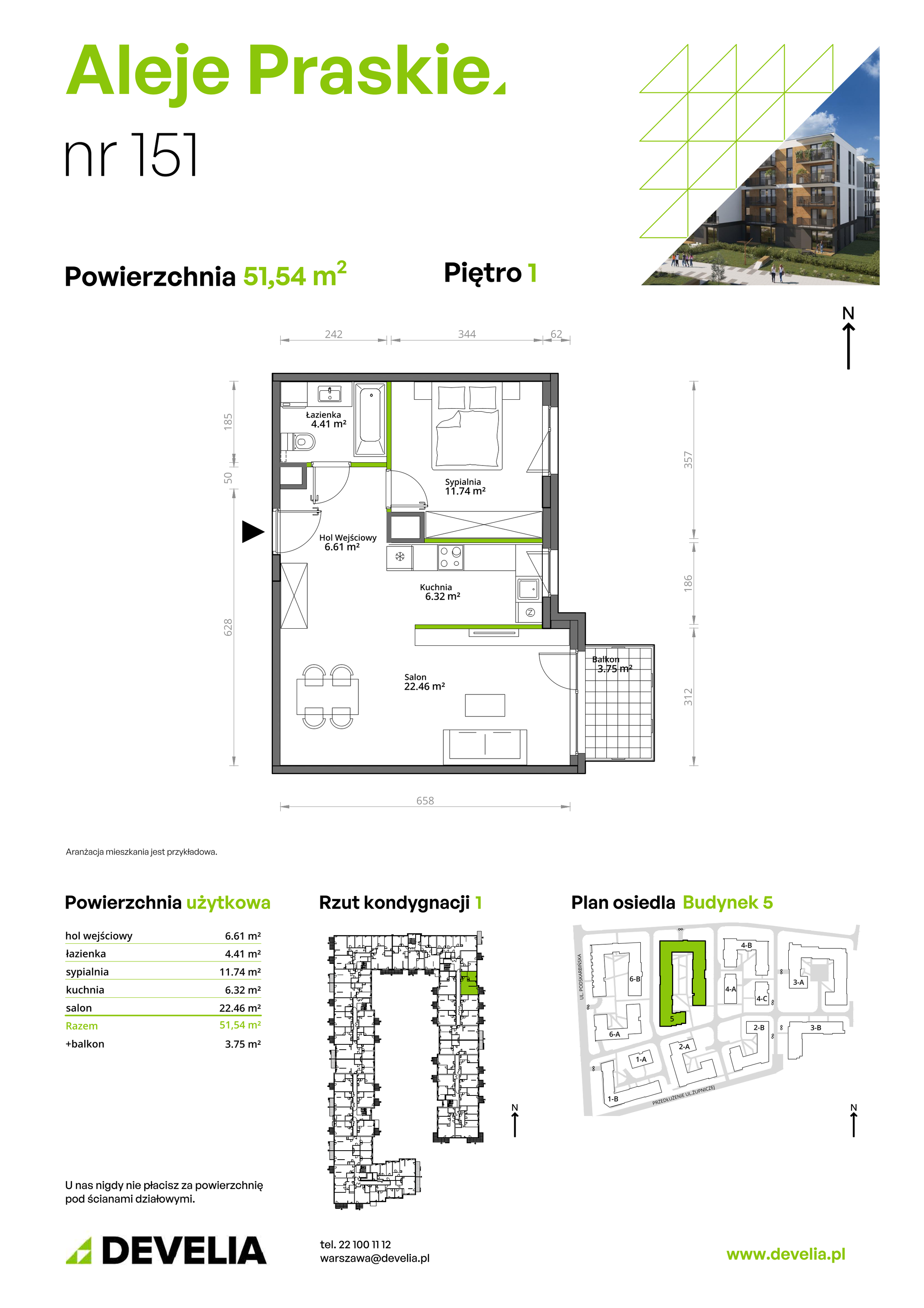 Mieszkanie 51,54 m², piętro 1, oferta nr 151/5, Aleje Praskie, Warszawa, Praga Południe, Kamionek, ul. Podskarbińska 32/34-idx