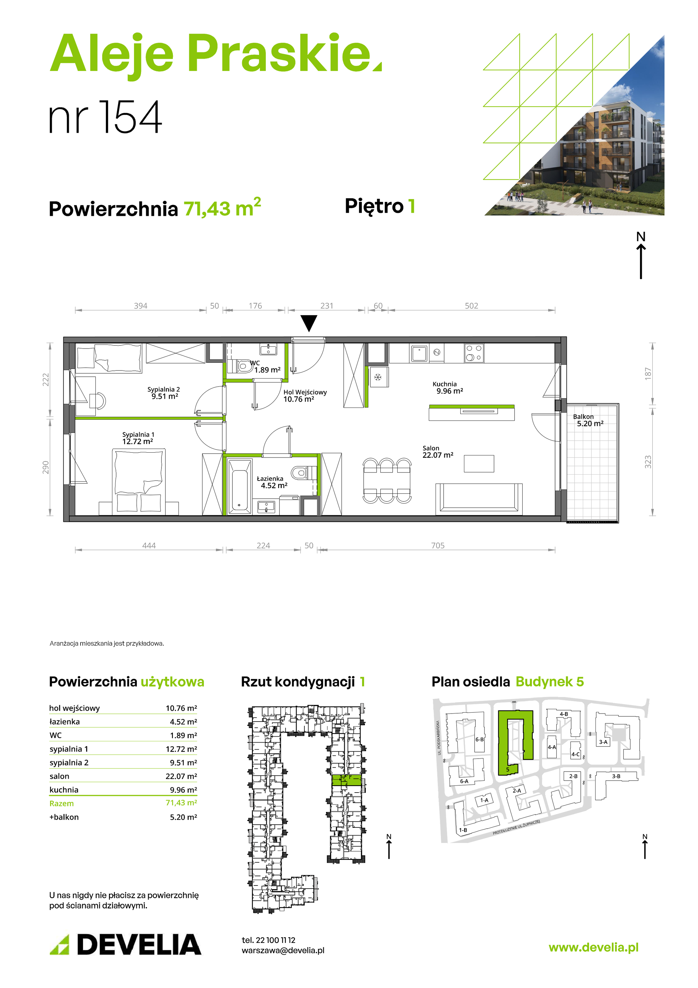 Mieszkanie 71,43 m², piętro 1, oferta nr 154/5, Aleje Praskie, Warszawa, Praga Południe, Kamionek, ul. Podskarbińska 32/34-idx