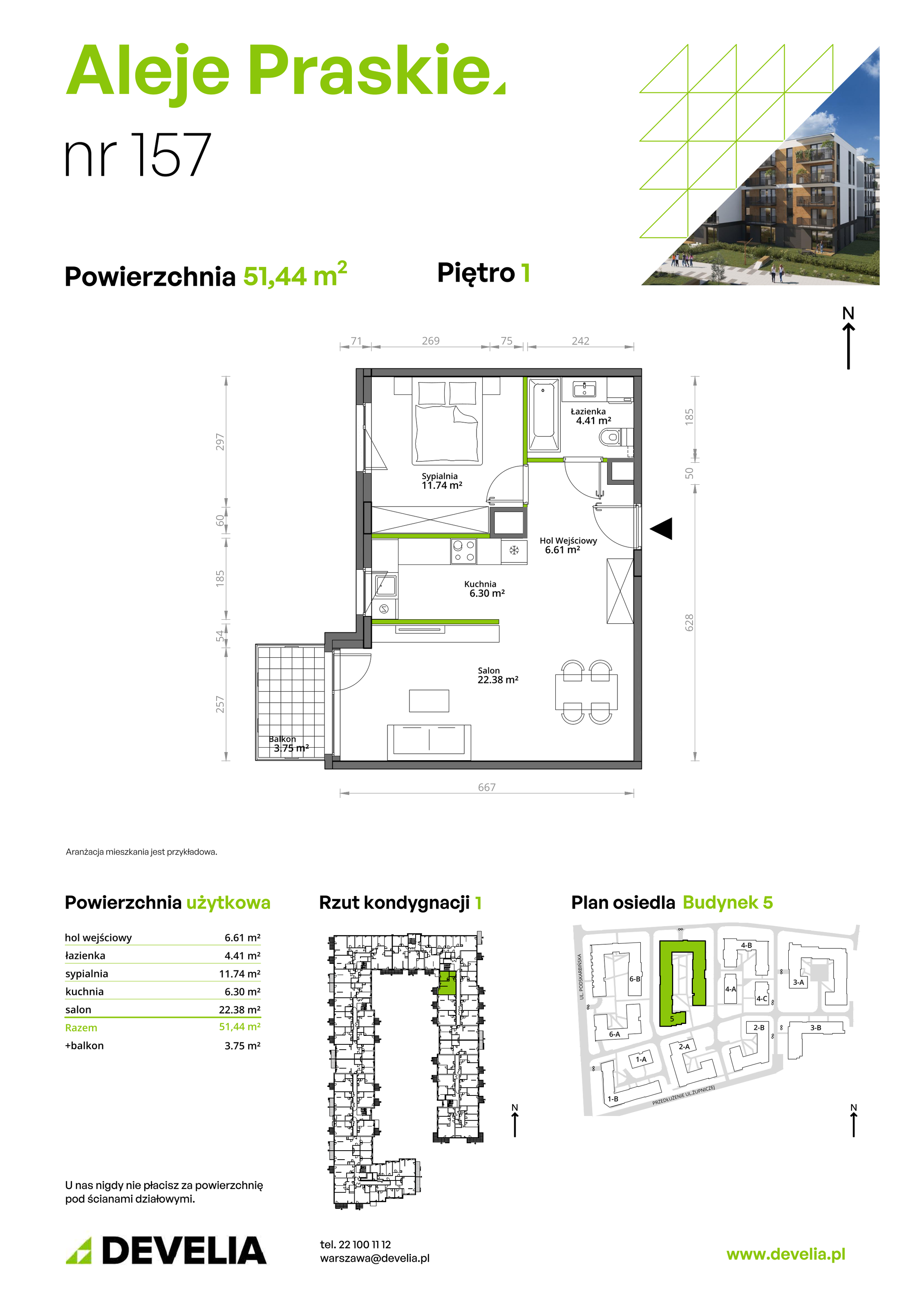 Mieszkanie 51,44 m², piętro 1, oferta nr 157/5, Aleje Praskie, Warszawa, Praga Południe, Kamionek, ul. Podskarbińska 32/34-idx