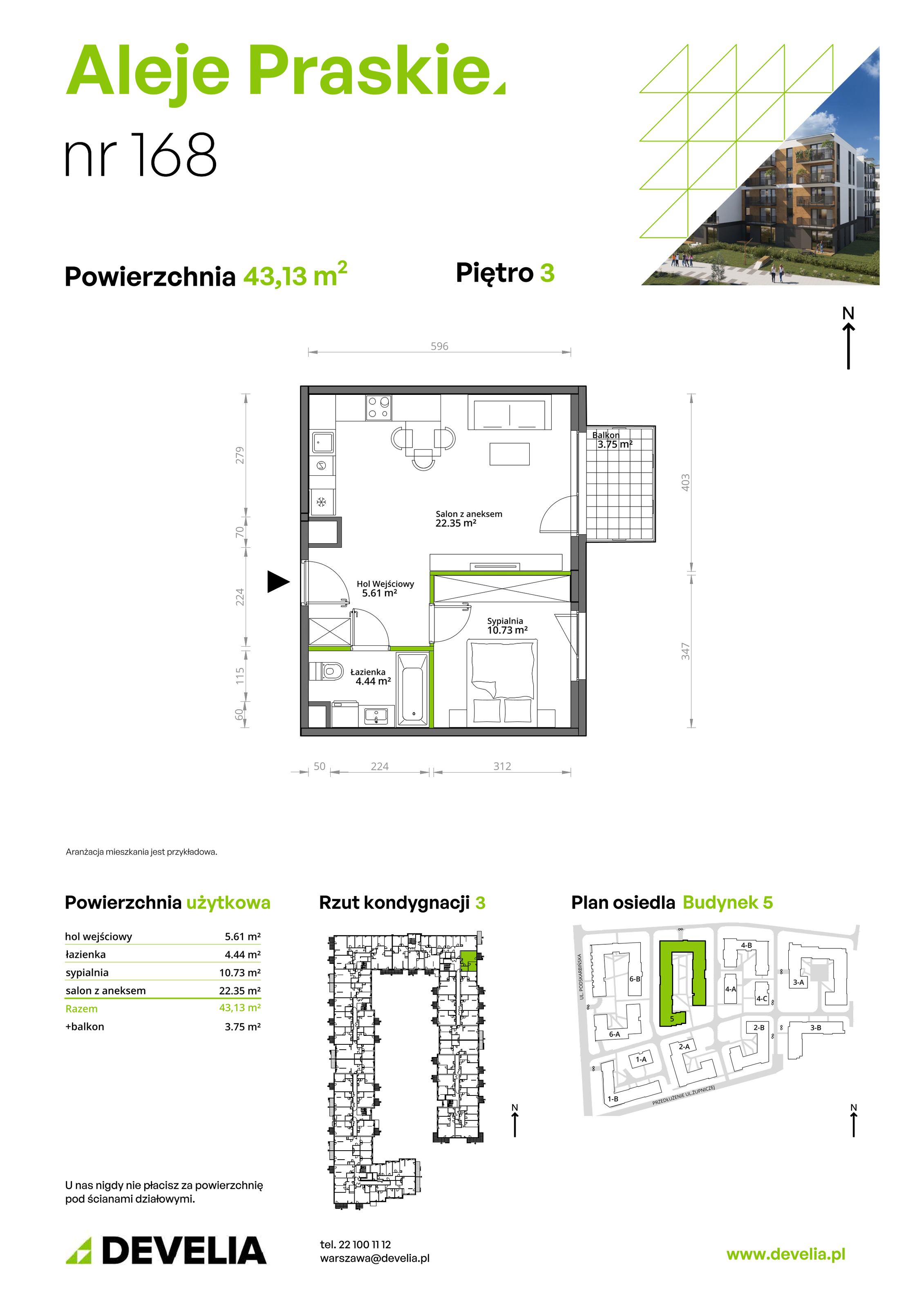 Mieszkanie 43,13 m², piętro 3, oferta nr 168/5, Aleje Praskie, Warszawa, Praga Południe, Kamionek, ul. Podskarbińska 32/34-idx