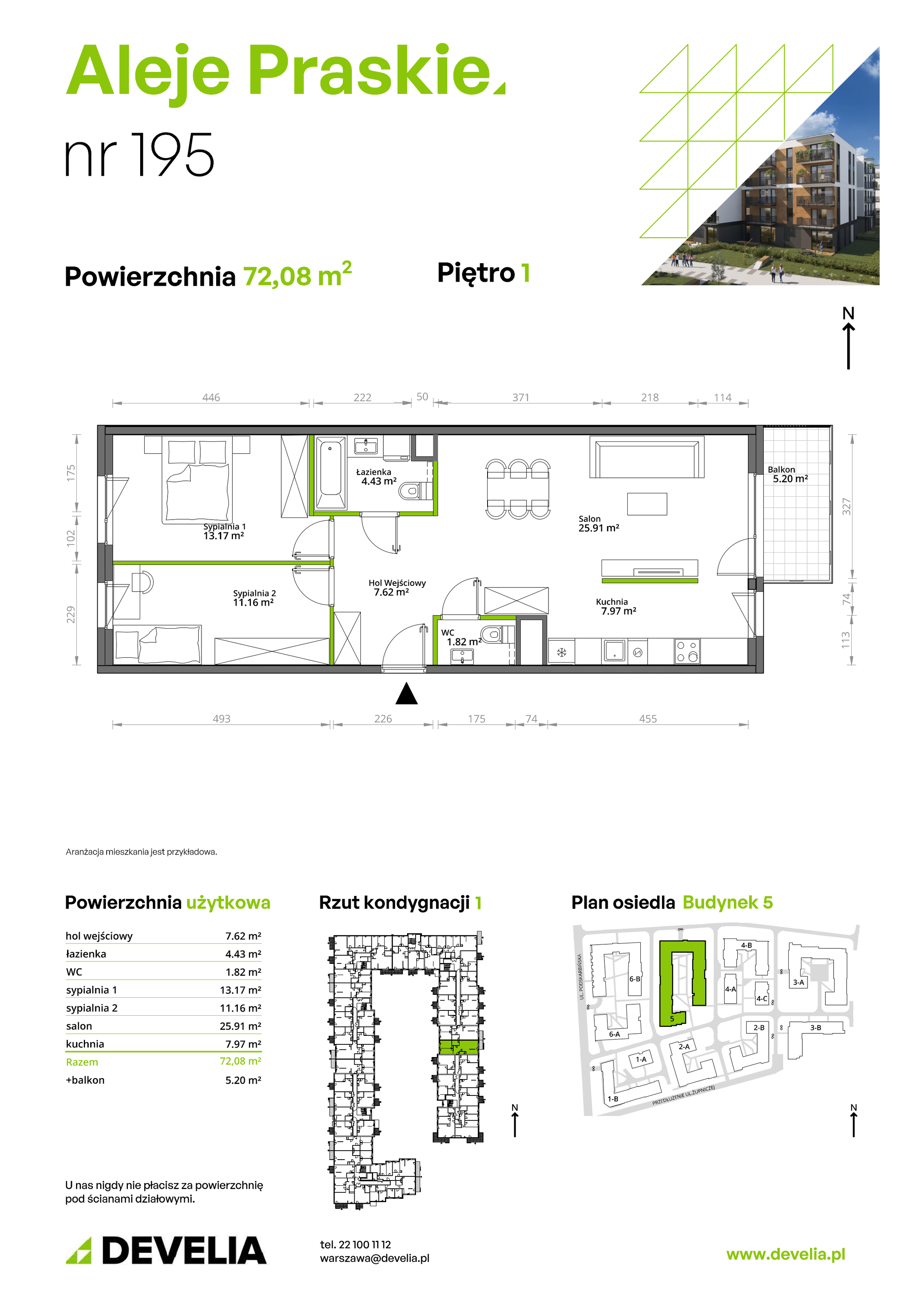 Mieszkanie 72,08 m², piętro 1, oferta nr 195/5, Aleje Praskie, Warszawa, Praga Południe, Kamionek, ul. Podskarbińska 32/34-idx