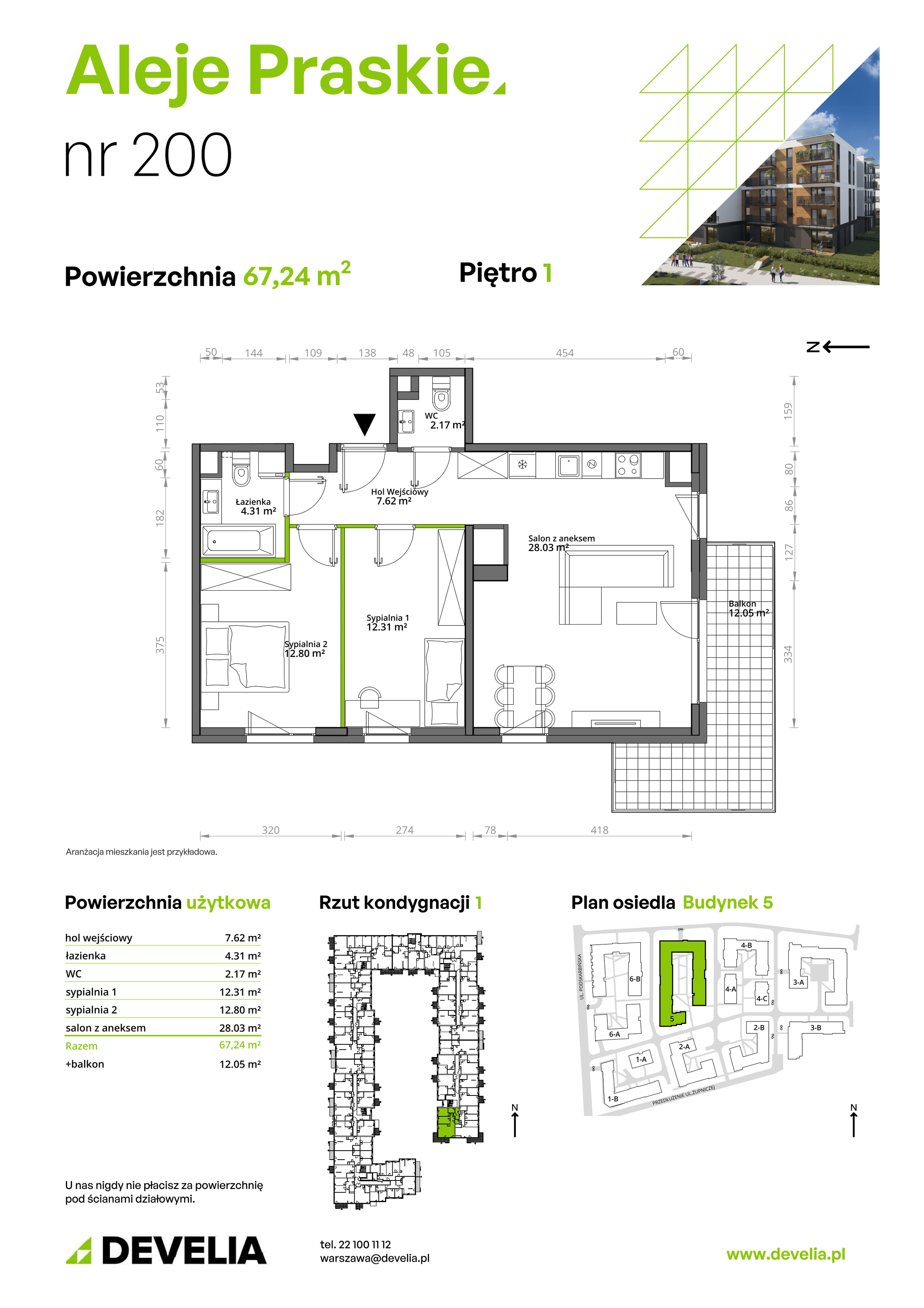 Mieszkanie 67,24 m², piętro 1, oferta nr 200/5, Aleje Praskie, Warszawa, Praga Południe, Kamionek, ul. Podskarbińska 32/34-idx