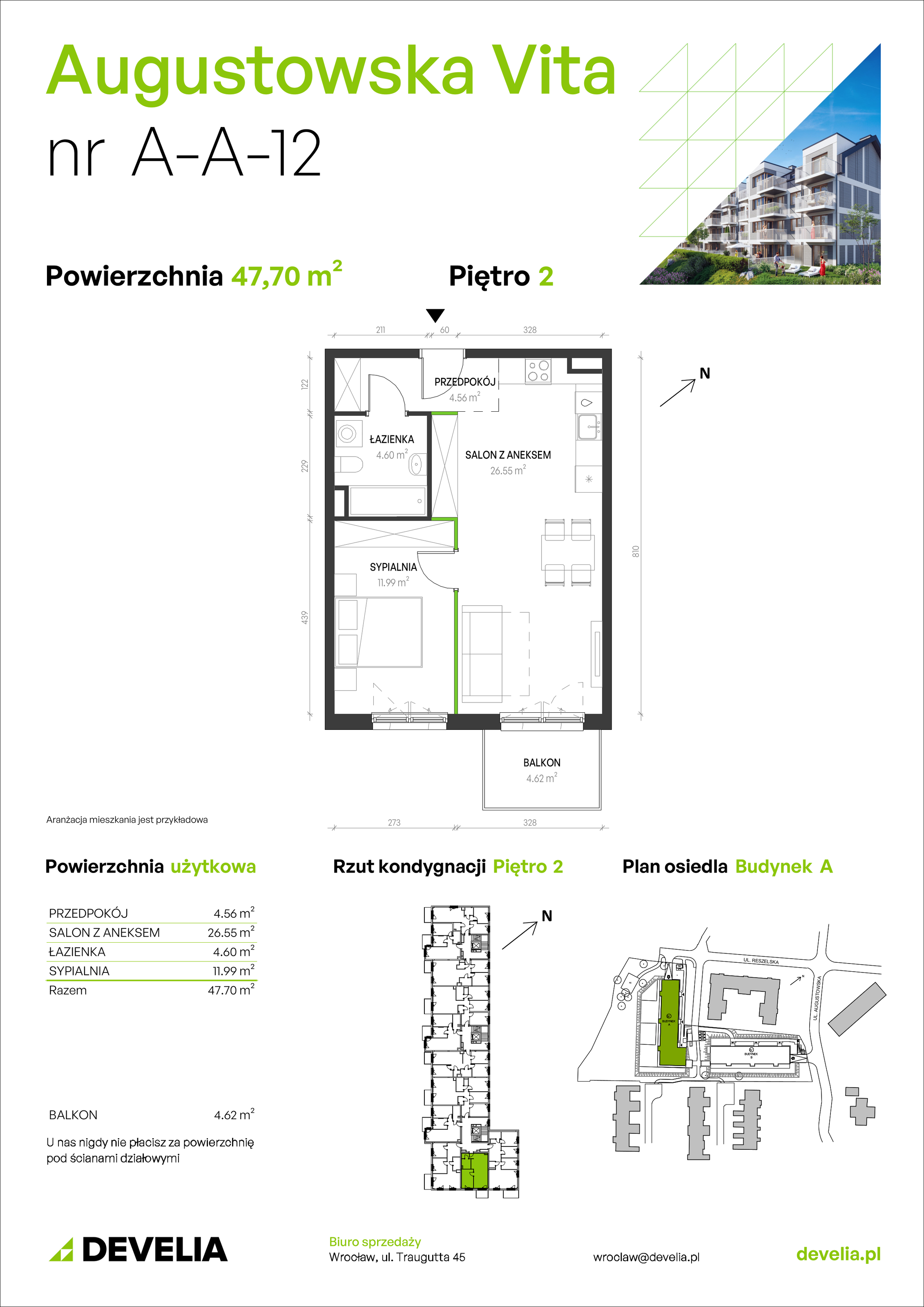 Mieszkanie 47,70 m², piętro 2, oferta nr A/A/12, Augustowska Vita, Wrocław, Maślice, Fabryczna, ul. Augustowska 66-idx