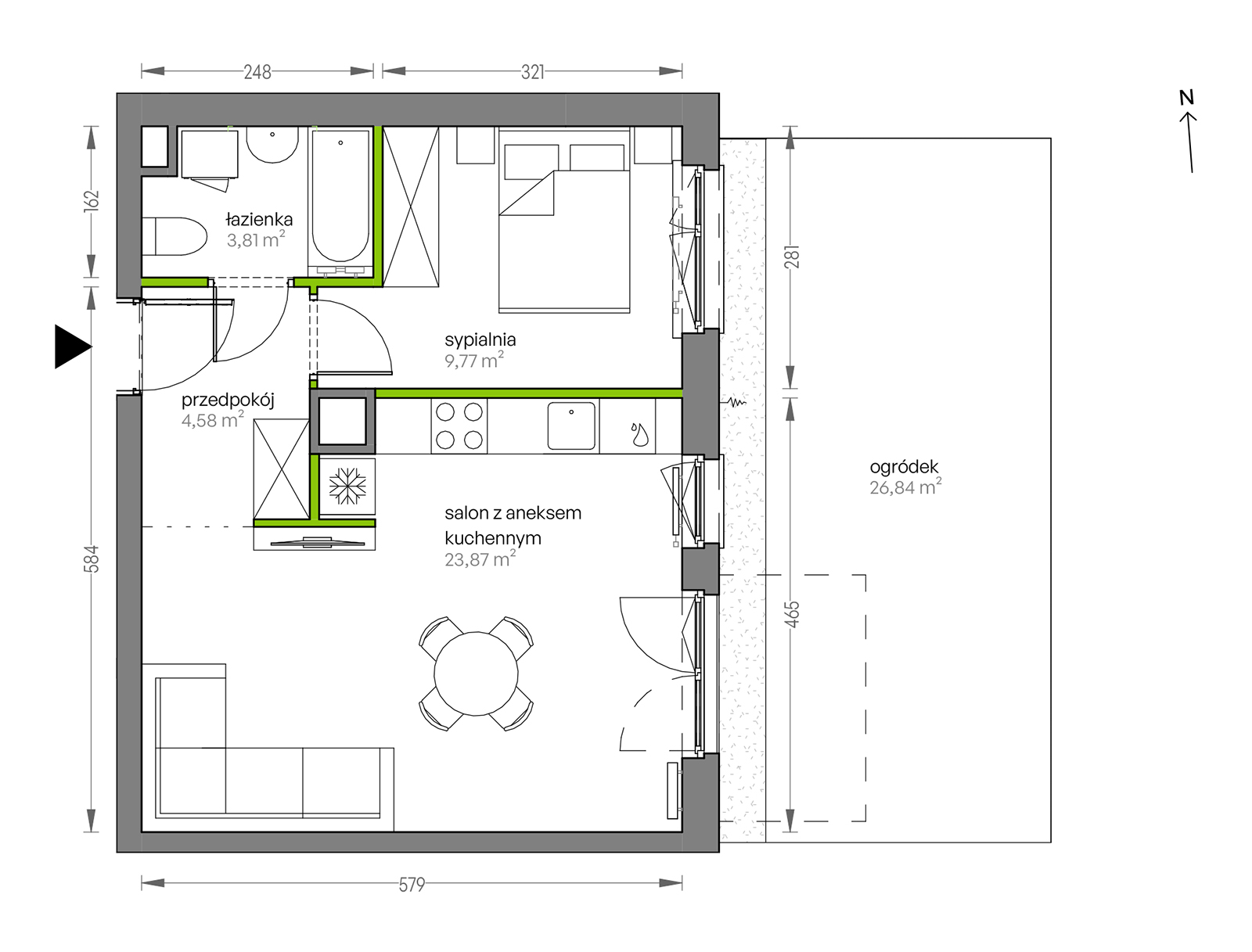 Mieszkanie 42,03 m², parter, oferta nr F/071, City Vibe etap V, Kraków, Podgórze, Płaszów, ul. Myśliwska 68-idx