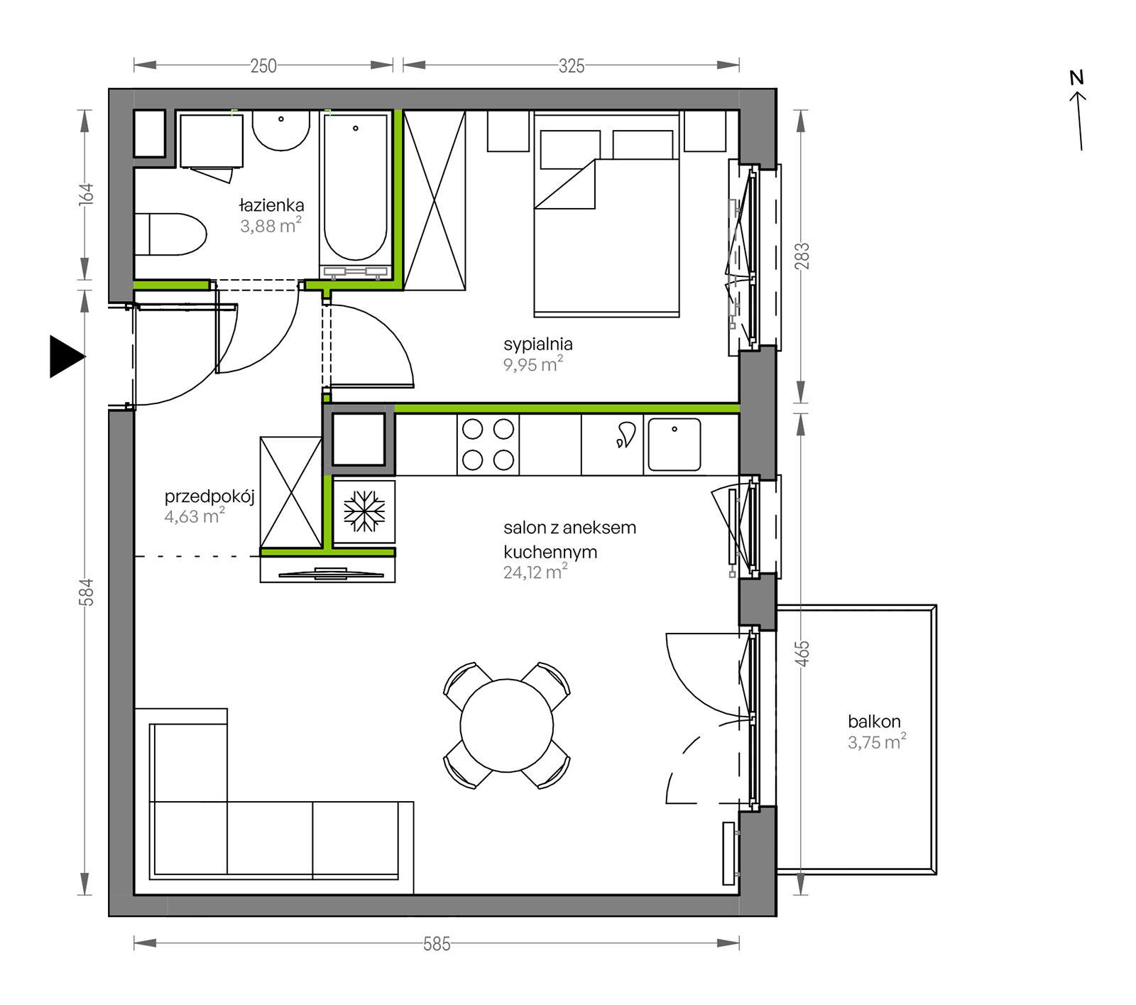 Mieszkanie 42,58 m², piętro 1, oferta nr F/080, City Vibe etap V, Kraków, Podgórze, Płaszów, ul. Myśliwska 68-idx