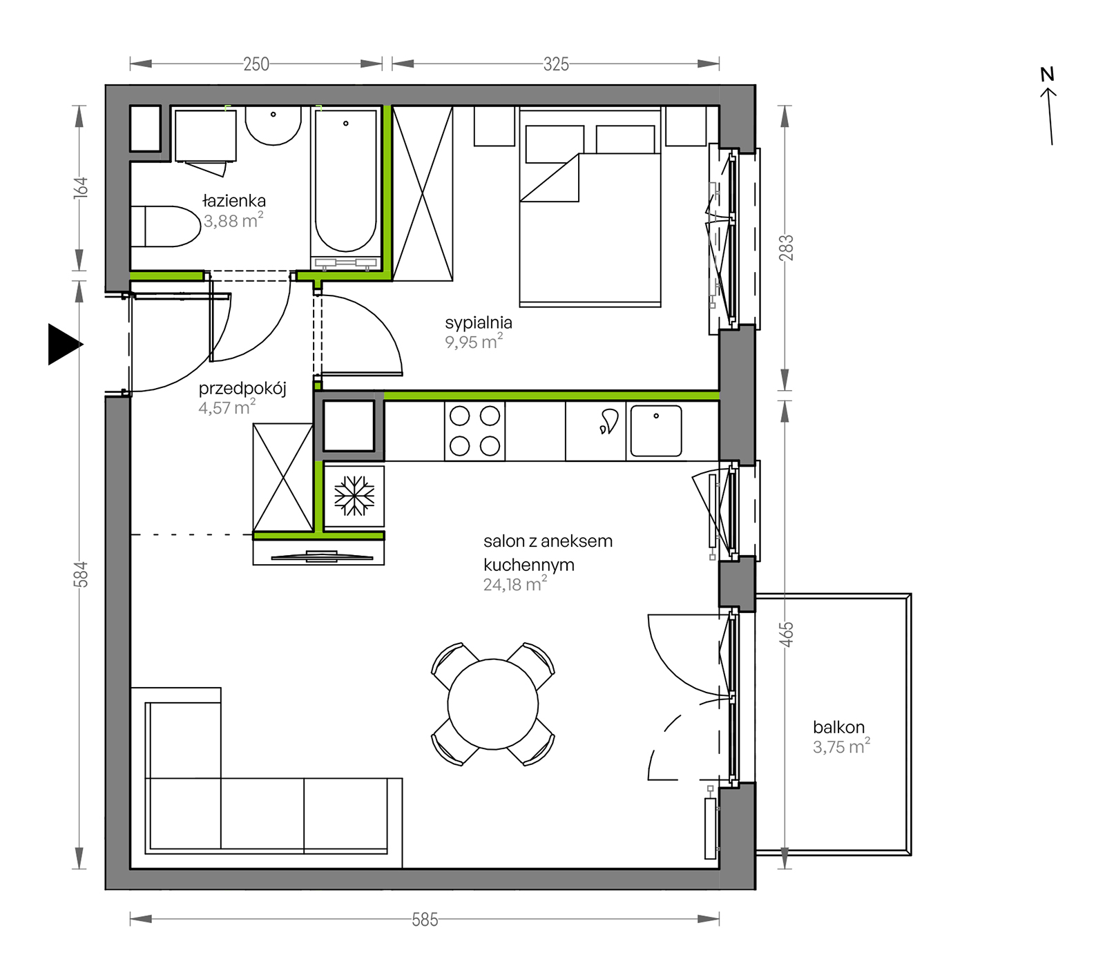 Mieszkanie 42,58 m², piętro 2, oferta nr F/089, City Vibe etap V, Kraków, Podgórze, Płaszów, ul. Myśliwska 68-idx