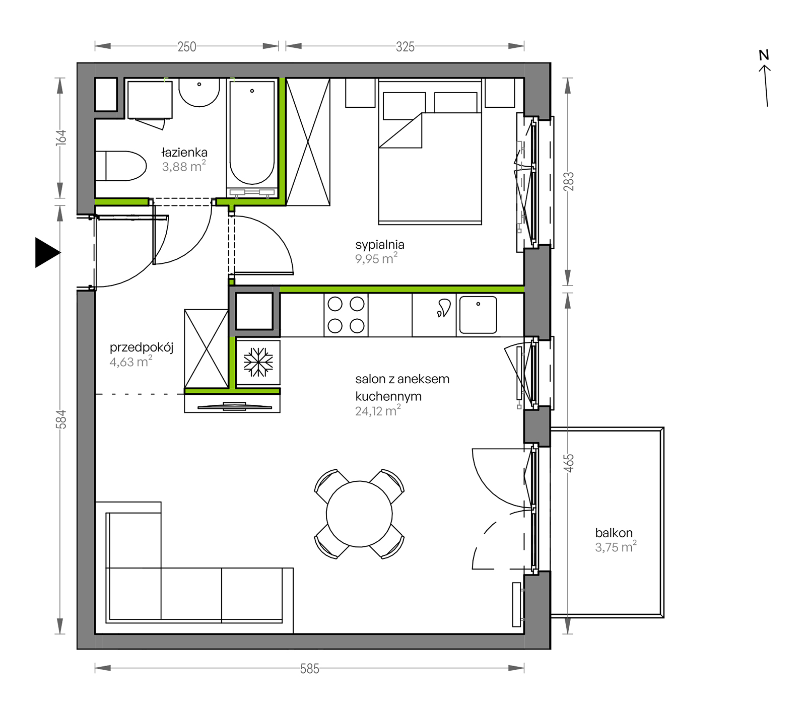 Mieszkanie 42,58 m², piętro 2, oferta nr F/090, City Vibe etap V, Kraków, Podgórze, Płaszów, ul. Myśliwska 68-idx