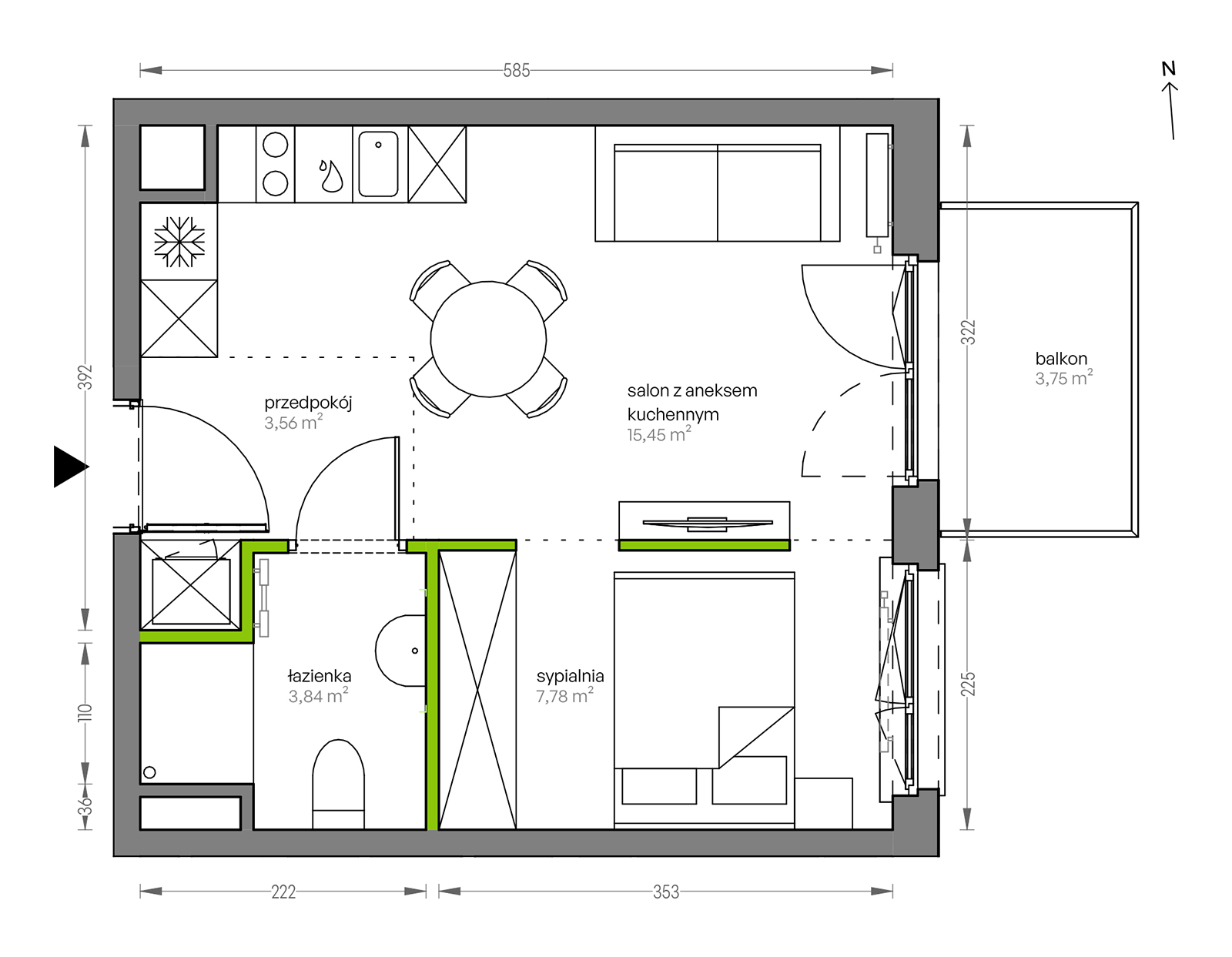 Mieszkanie 30,63 m², piętro 3, oferta nr F/098, City Vibe etap V, Kraków, Podgórze, Płaszów, ul. Myśliwska 68-idx