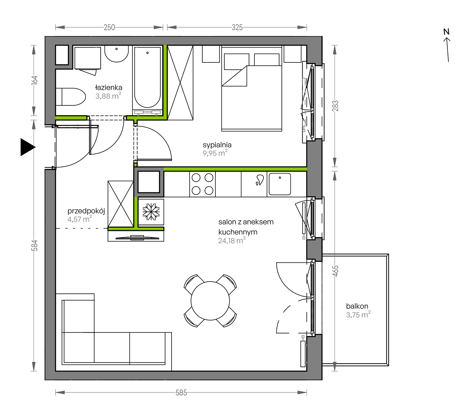 Mieszkanie 42,58 m², piętro 3, oferta nr F/099, City Vibe etap V, Kraków, Podgórze, Płaszów, ul. Myśliwska 68-idx