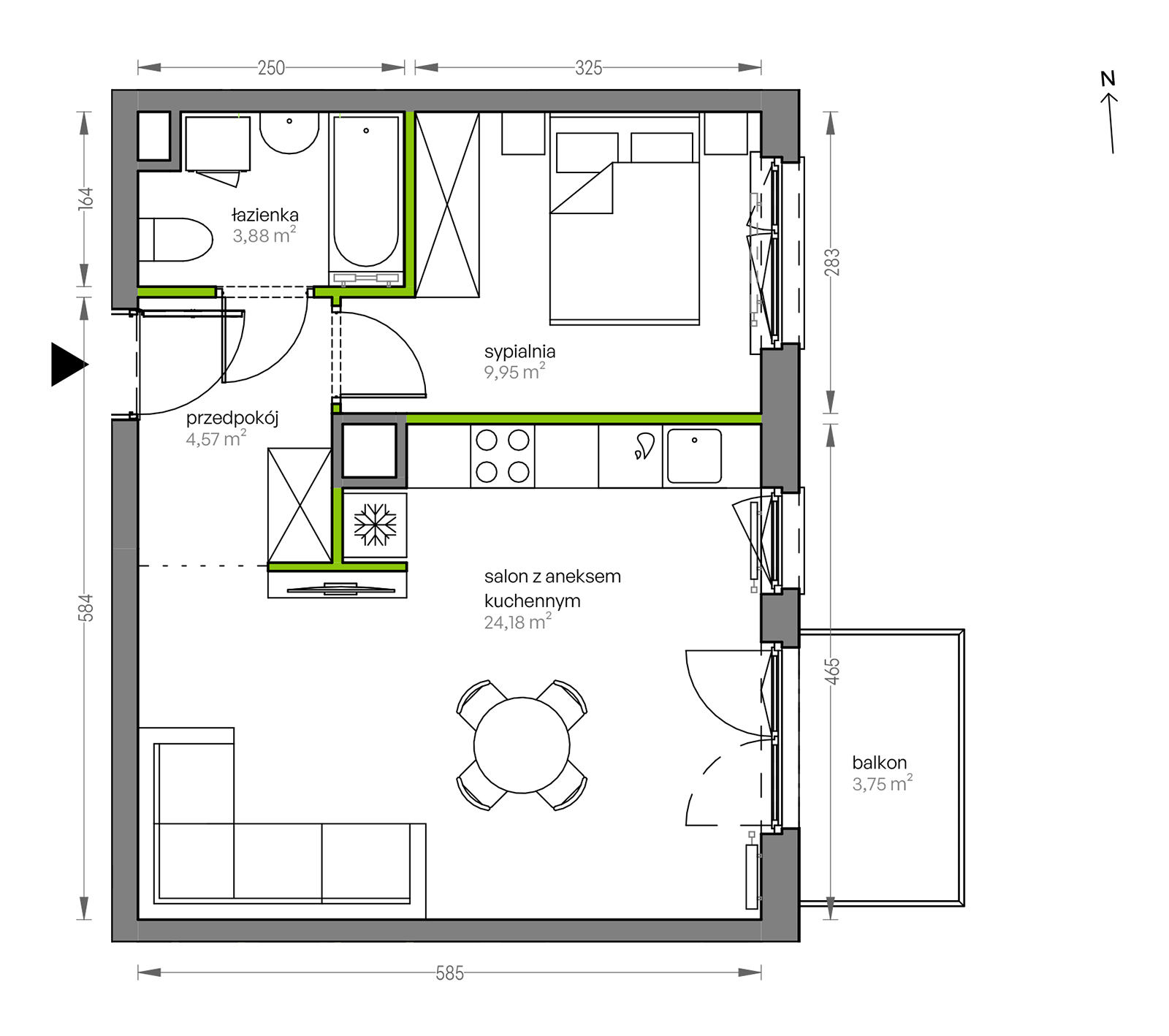 Mieszkanie 42,58 m², piętro 4, oferta nr F/109, City Vibe etap V, Kraków, Podgórze, Płaszów, ul. Myśliwska 68-idx