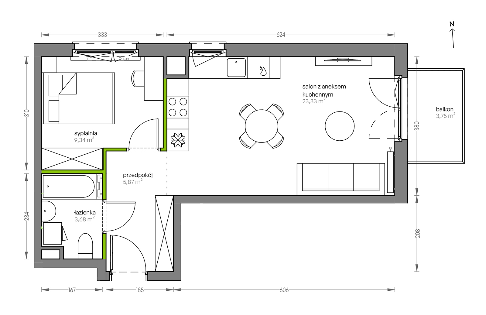 Mieszkanie 42,22 m², piętro 5, oferta nr F/117, City Vibe etap V, Kraków, Podgórze, Płaszów, ul. Myśliwska 68-idx