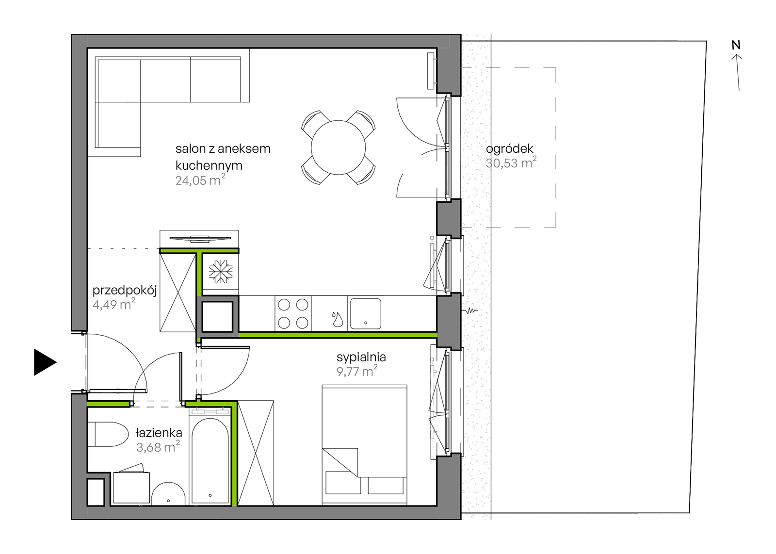 Mieszkanie 41,99 m², parter, oferta nr G/071, City Vibe etap V, Kraków, Podgórze, Płaszów, ul. Myśliwska 68-idx