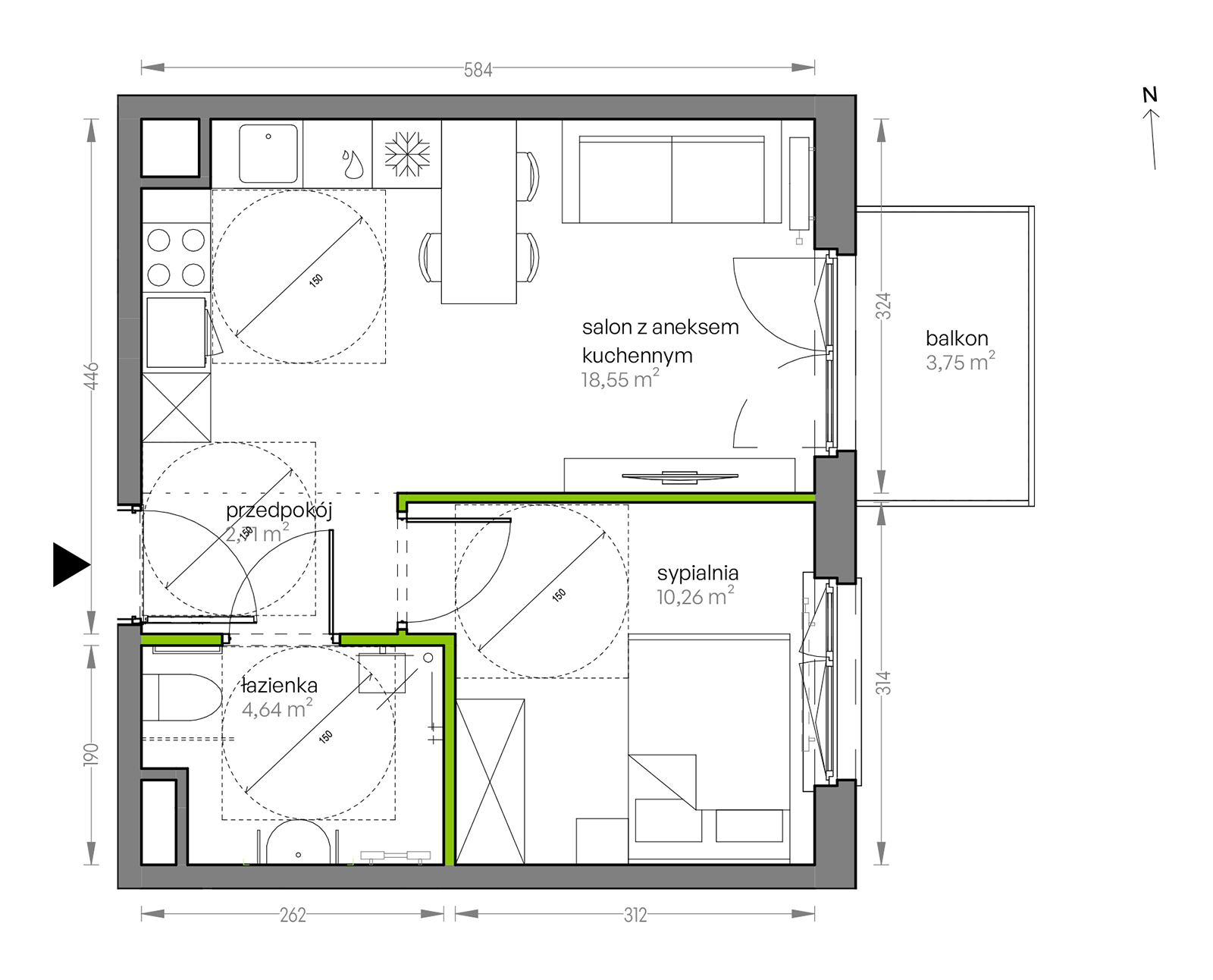 Mieszkanie 36,16 m², piętro 1, oferta nr G/078, City Vibe etap V, Kraków, Podgórze, Płaszów, ul. Myśliwska 68-idx