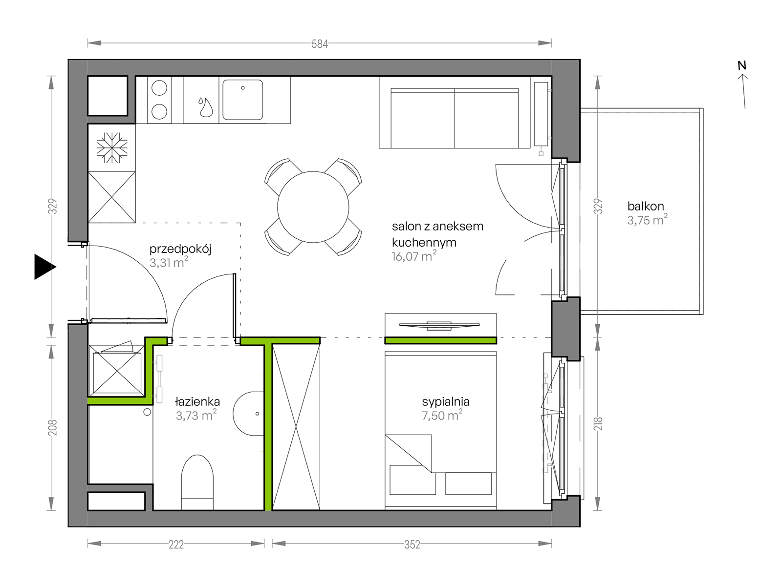 Mieszkanie 30,61 m², piętro 1, oferta nr G/080, City Vibe etap V, Kraków, Podgórze, Płaszów, ul. Myśliwska 68-idx