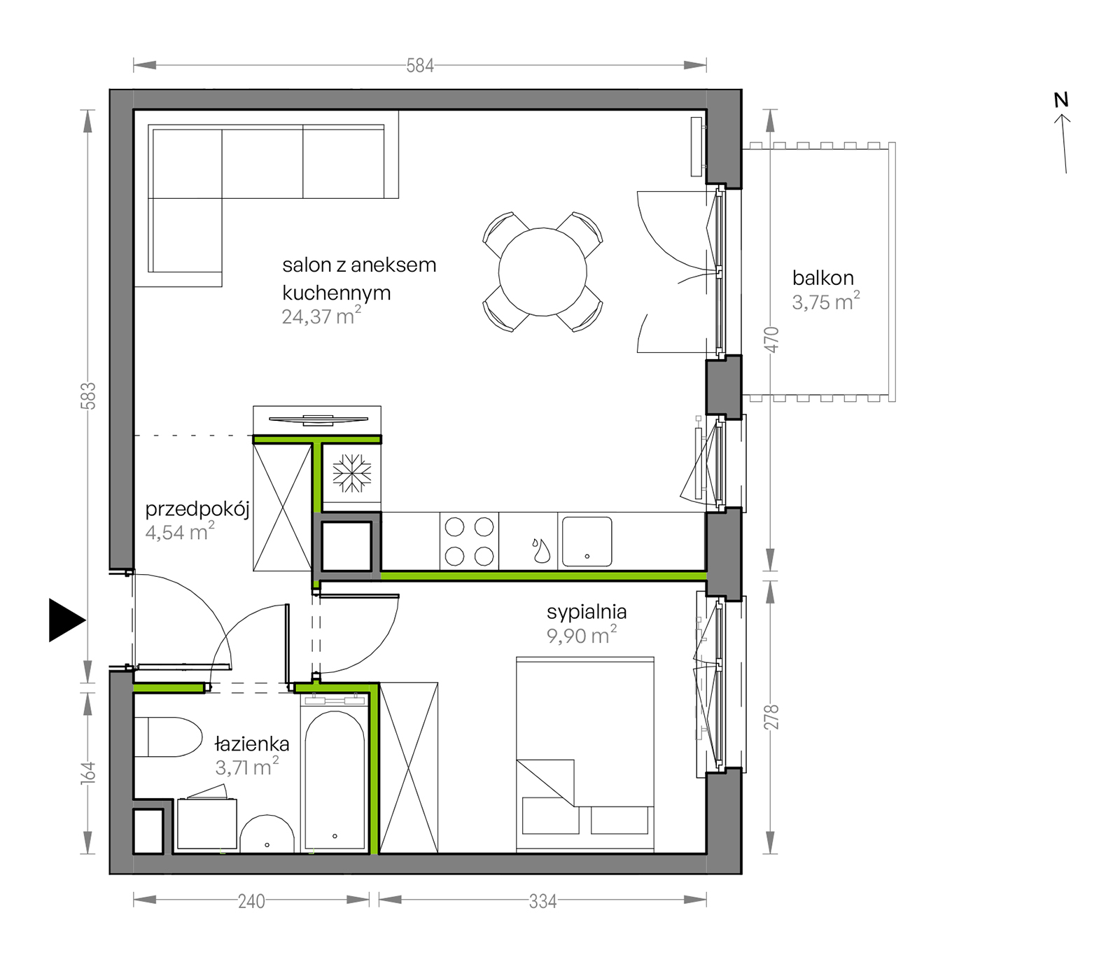 Mieszkanie 42,52 m², piętro 1, oferta nr G/081, City Vibe etap V, Kraków, Podgórze, Płaszów, ul. Myśliwska 68-idx