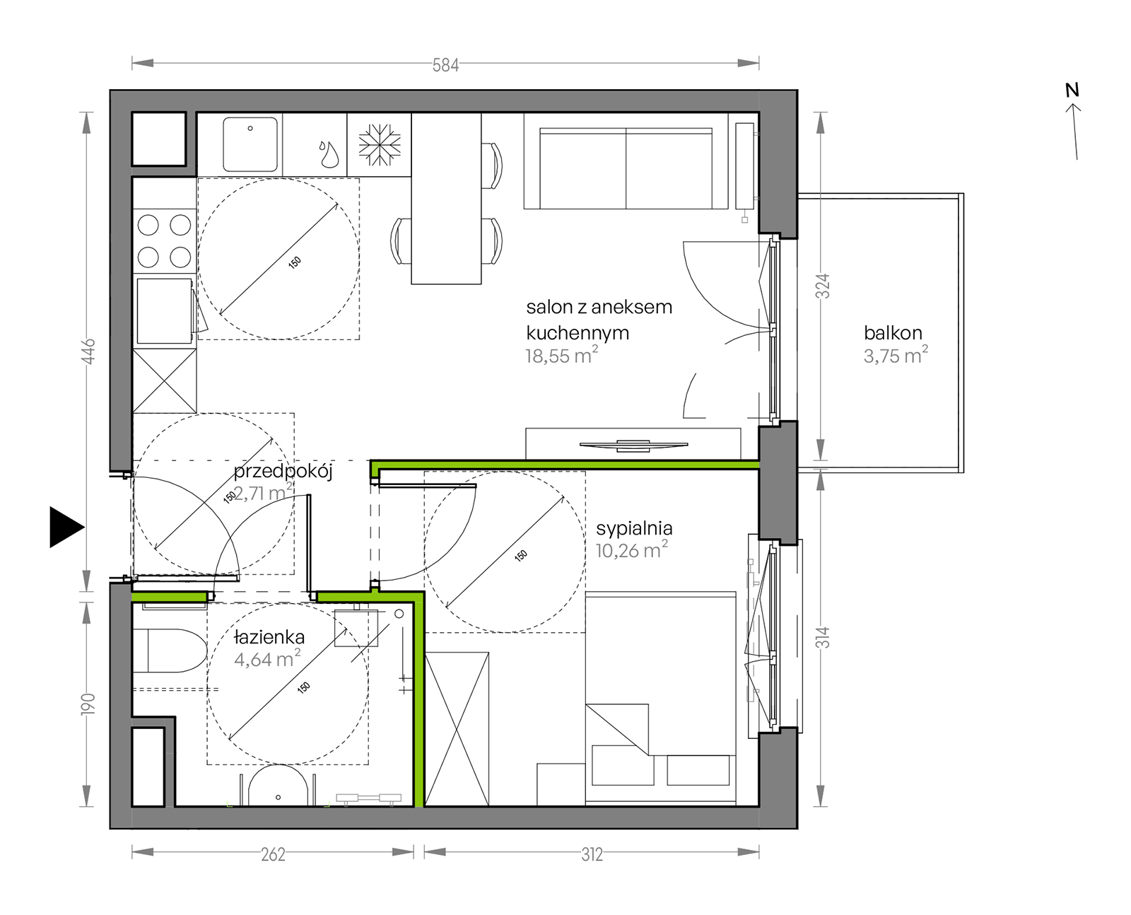 Mieszkanie 36,16 m², piętro 2, oferta nr G/088, City Vibe etap V, Kraków, Podgórze, Płaszów, ul. Myśliwska 68-idx