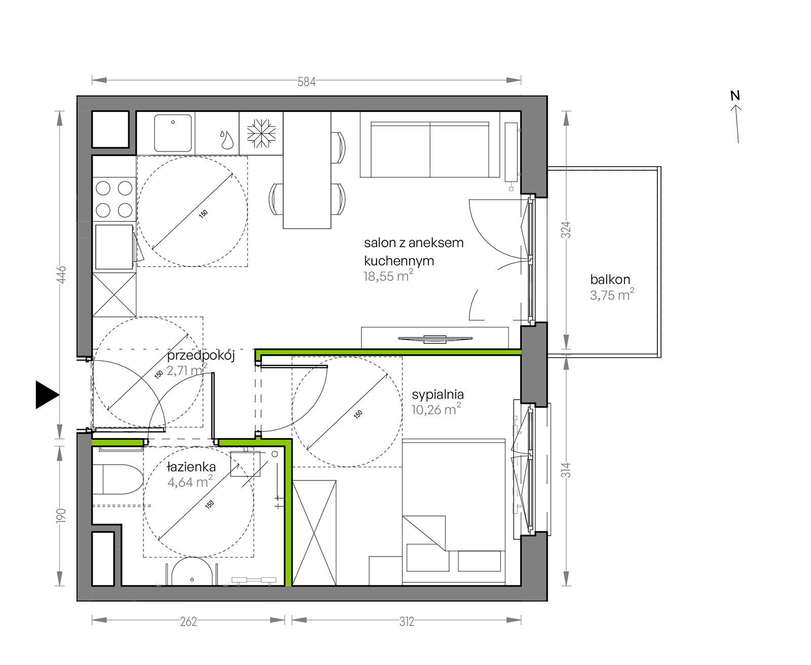 Mieszkanie 36,16 m², piętro 3, oferta nr G/098, City Vibe etap V, Kraków, Podgórze, Płaszów, ul. Myśliwska 68-idx