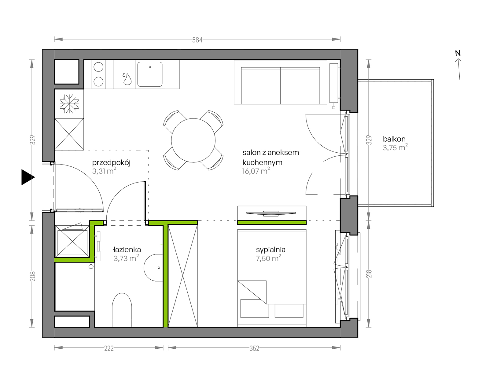 Mieszkanie 30,61 m², piętro 3, oferta nr G/100, City Vibe etap V, Kraków, Podgórze, Płaszów, ul. Myśliwska 68-idx