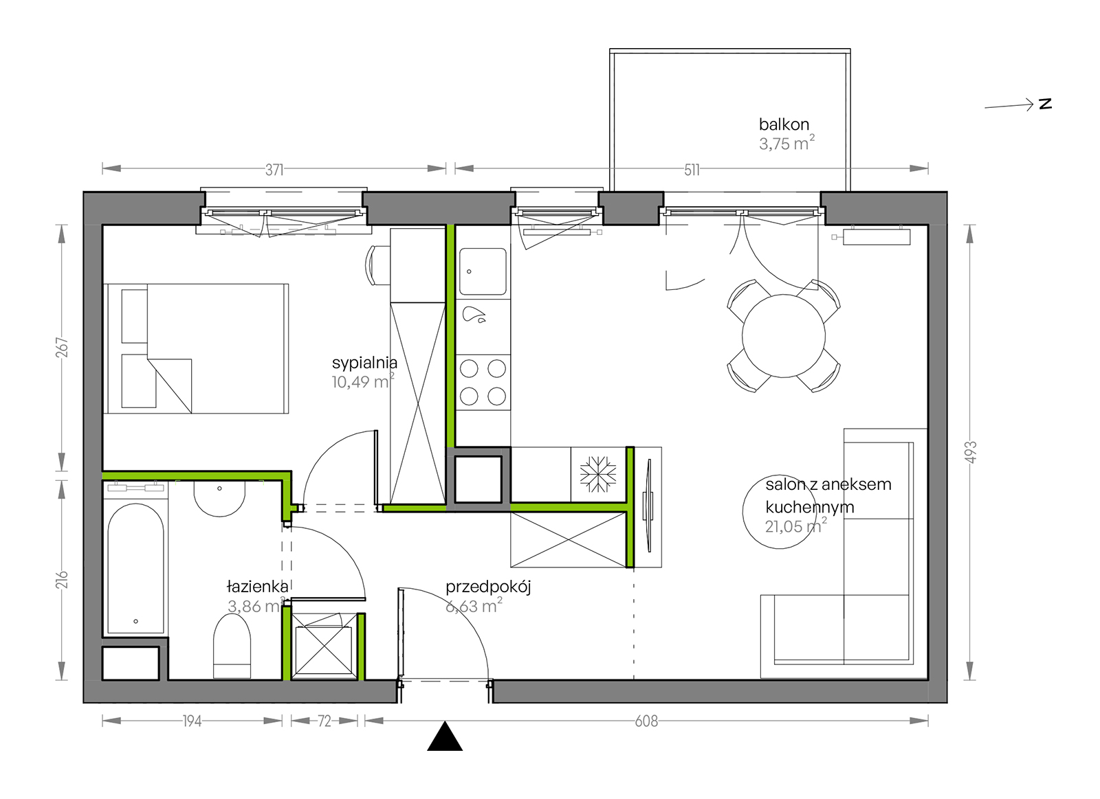 Mieszkanie 42,03 m², piętro 3, oferta nr G/104, City Vibe etap V, Kraków, Podgórze, Płaszów, ul. Myśliwska 68-idx