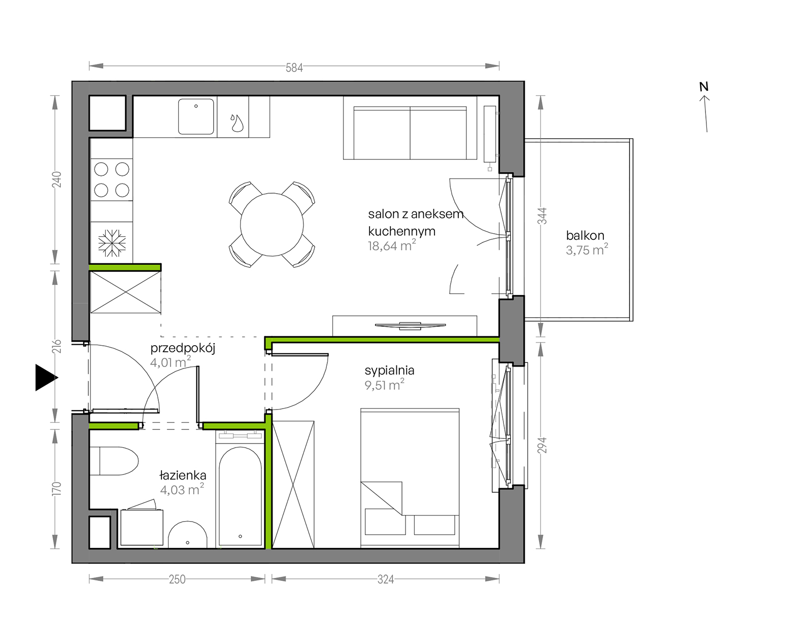 Mieszkanie 36,19 m², piętro 4, oferta nr G/109, City Vibe etap V, Kraków, Podgórze, Płaszów, ul. Myśliwska 68-idx