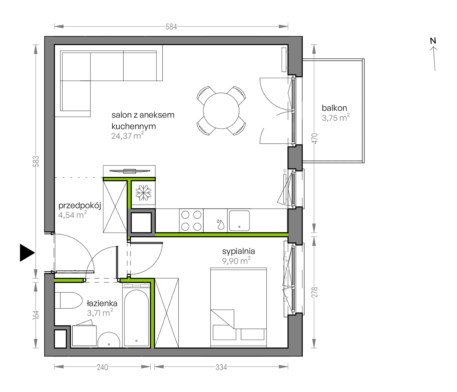 Mieszkanie 42,52 m², piętro 4, oferta nr G/111, City Vibe etap V, Kraków, Podgórze, Płaszów, ul. Myśliwska 68-idx