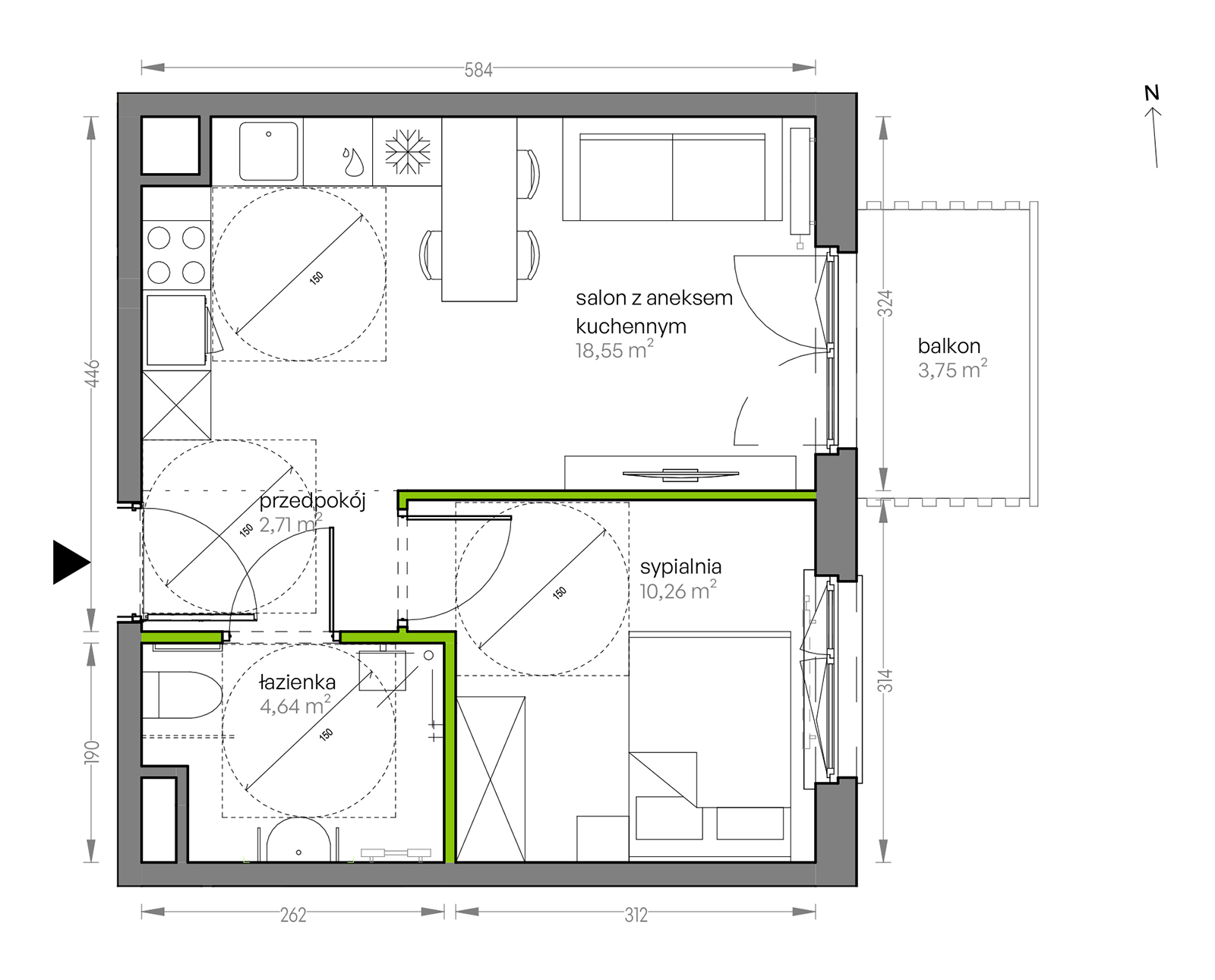 Mieszkanie 36,16 m², piętro 5, oferta nr G/118, City Vibe etap V, Kraków, Podgórze, Płaszów, ul. Myśliwska 68-idx